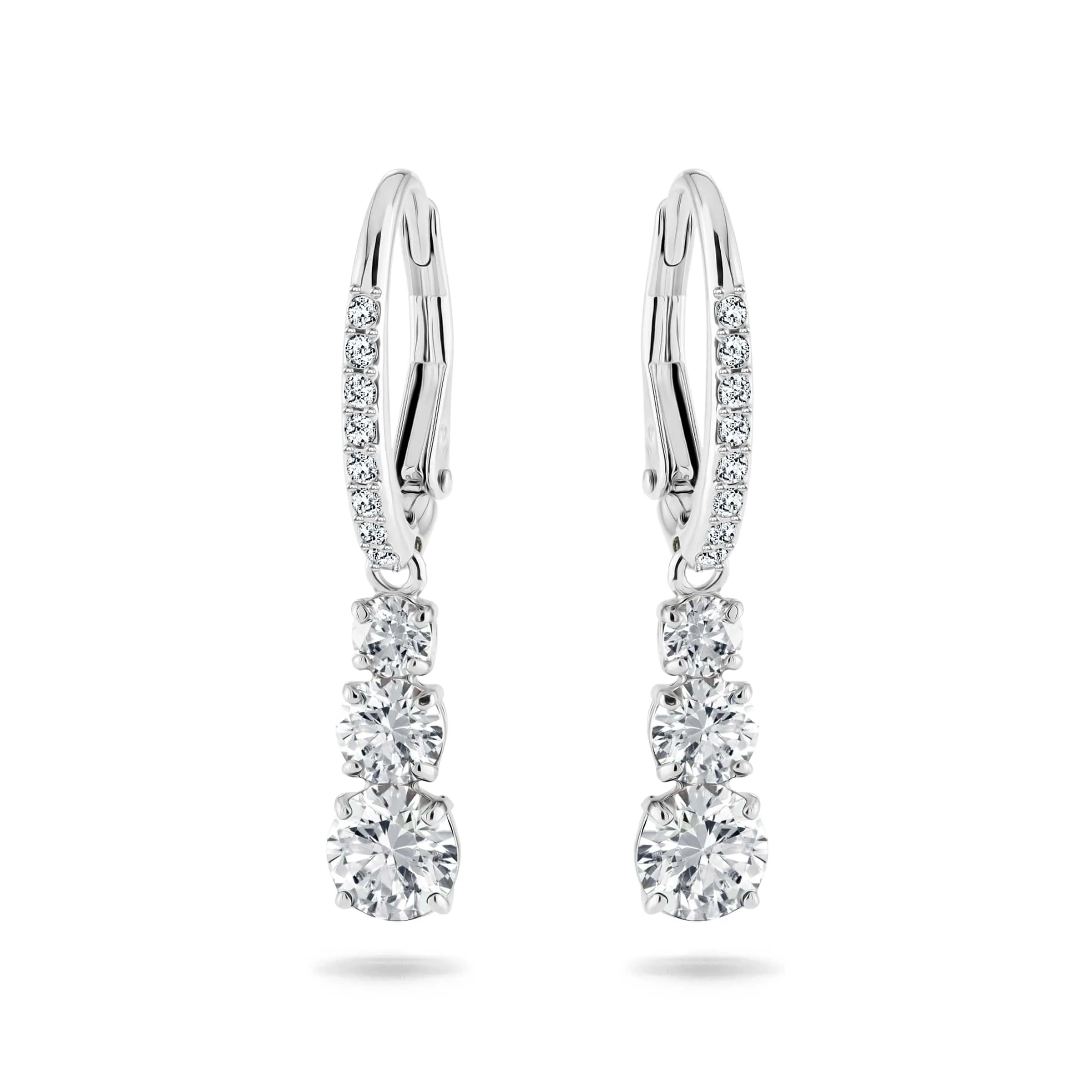 Swarovski Attract Trilogy Hoop Earrings, Round Cut, White, Rhodium Plated - immagine 1