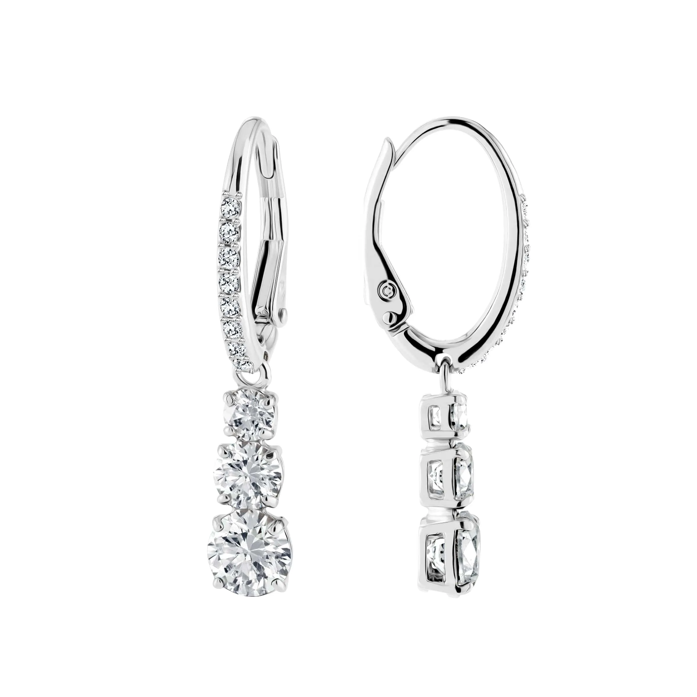 Swarovski Attract Trilogy Hoop Earrings, Round Cut, White, Rhodium Plated - immagine 2