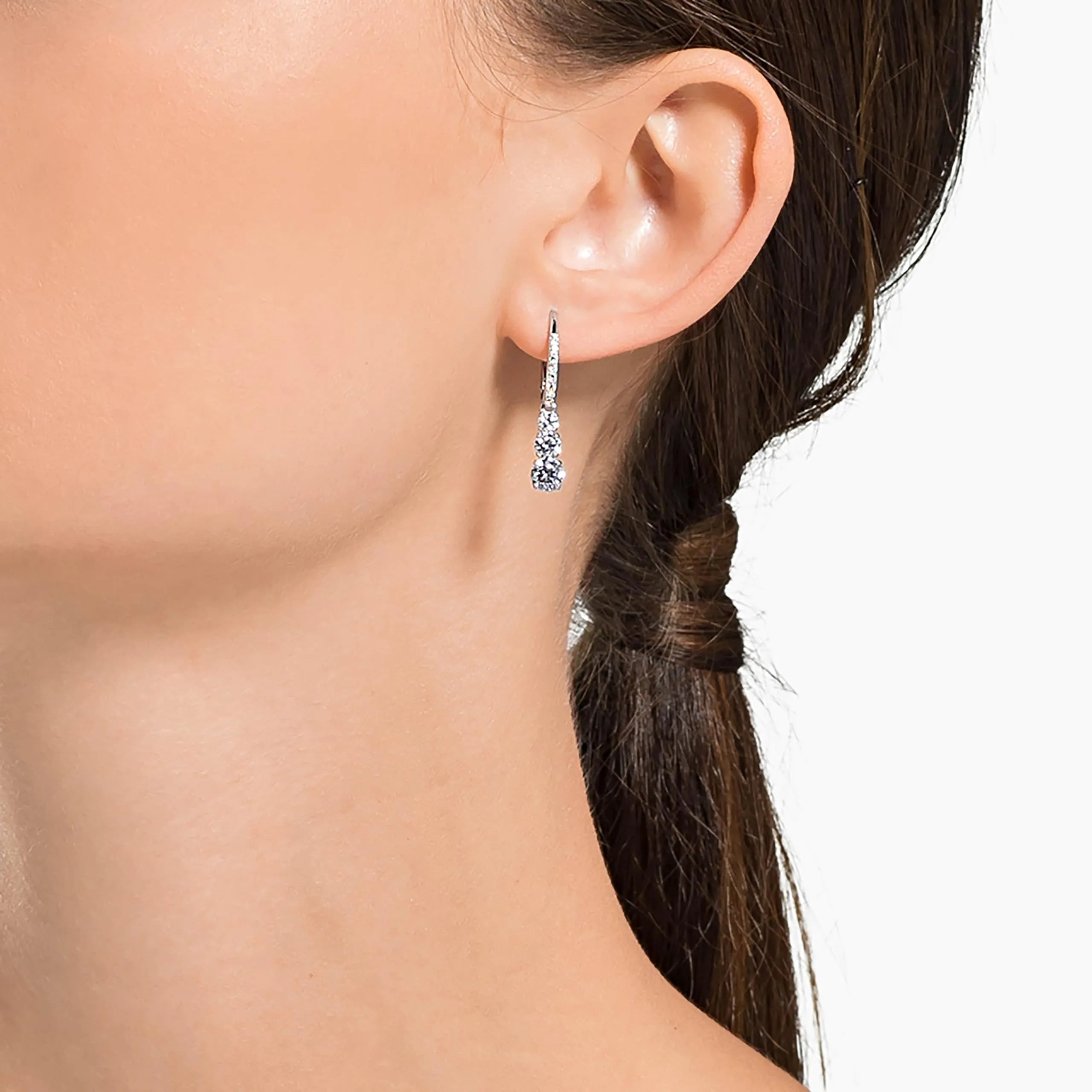 Swarovski Attract Trilogy Hoop Earrings, Round Cut, White, Rhodium Plated - immagine 5