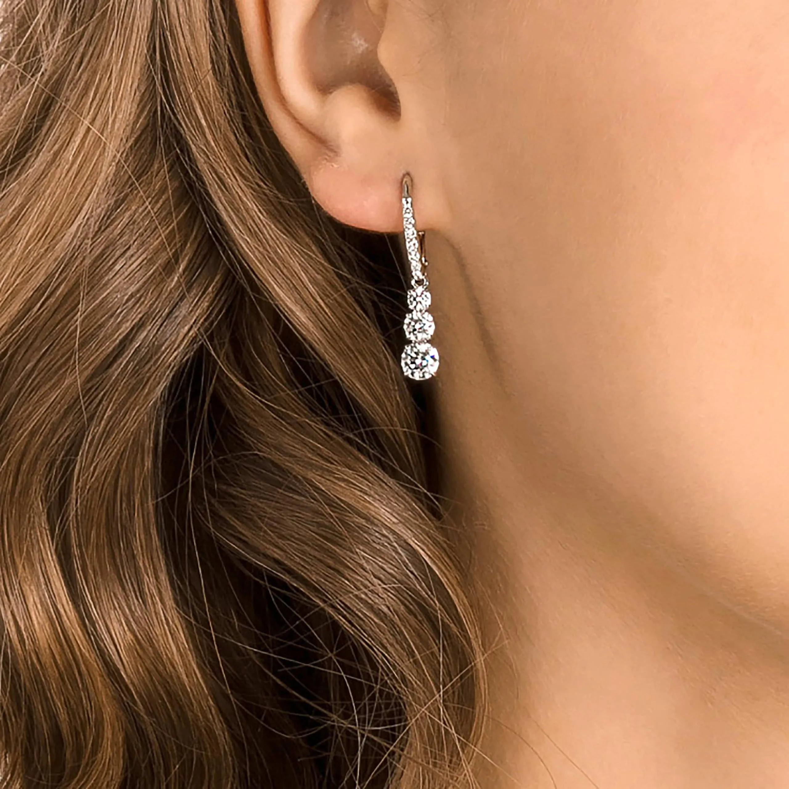 Swarovski Attract Trilogy Hoop Earrings, Round Cut, White, Rhodium Plated - immagine 6