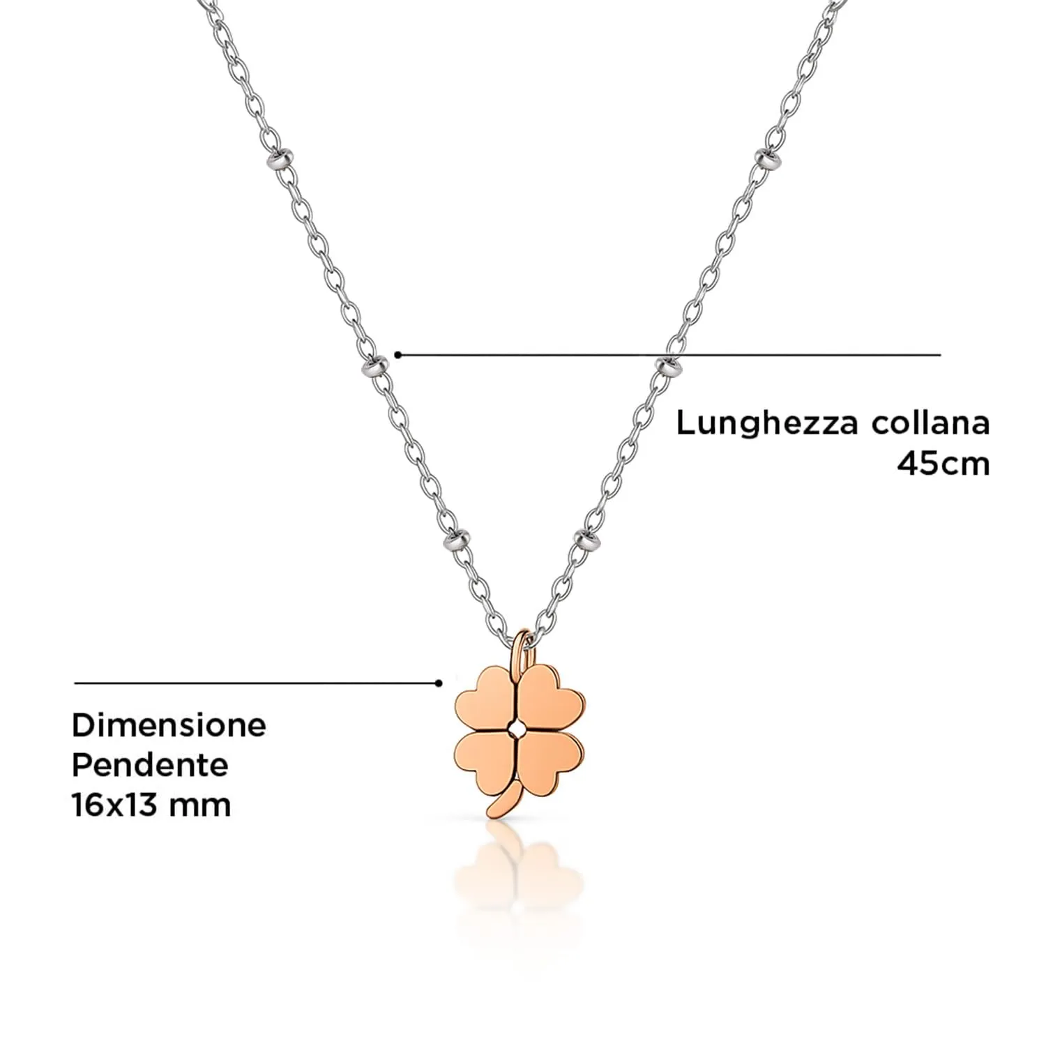 SAGA GIOIELLI Collana Donna Quadrifoglio Portafortuna Acciaio Rosé - immagine 5