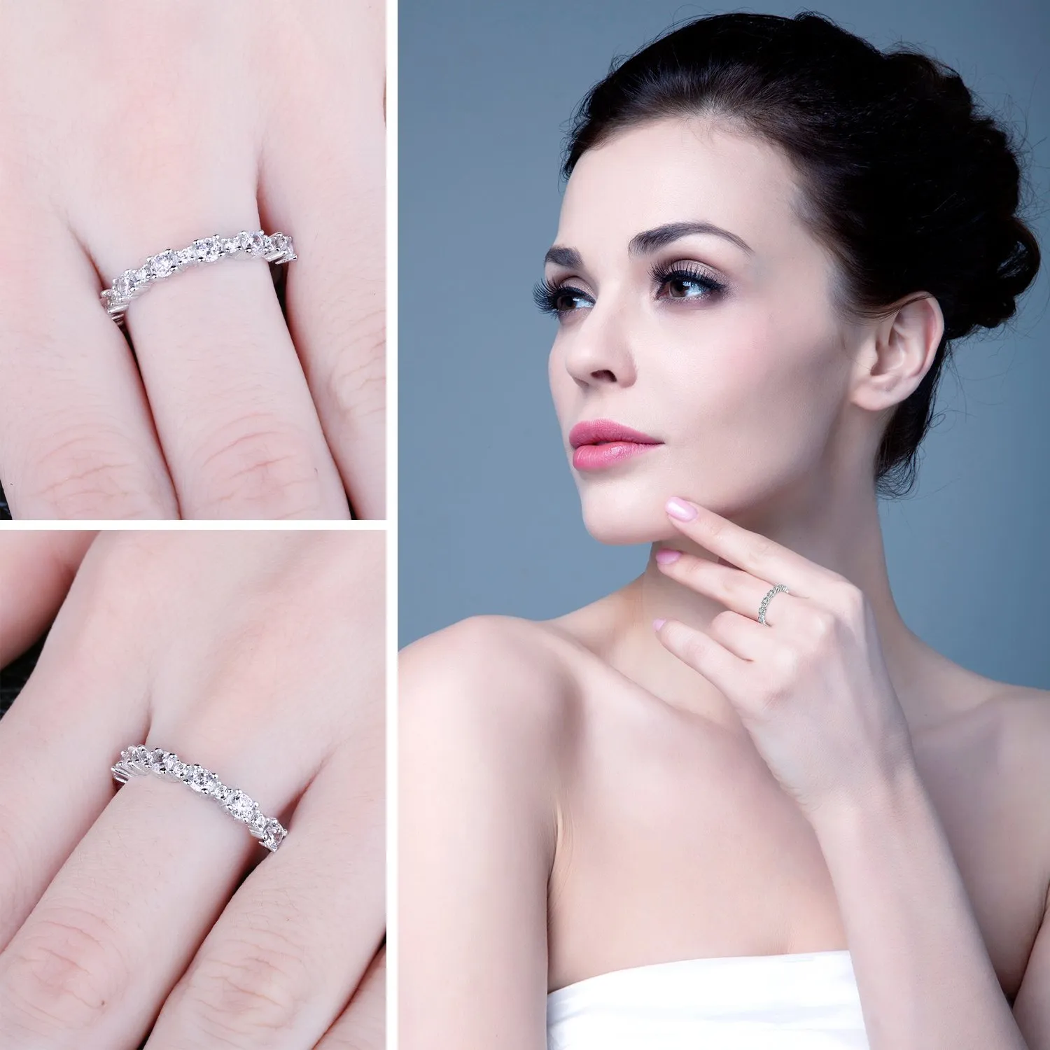 JewelryPalace Anello Donna Argento Sterling 925 Metà Eternità Impilabile, 53 mm - immagine 4
