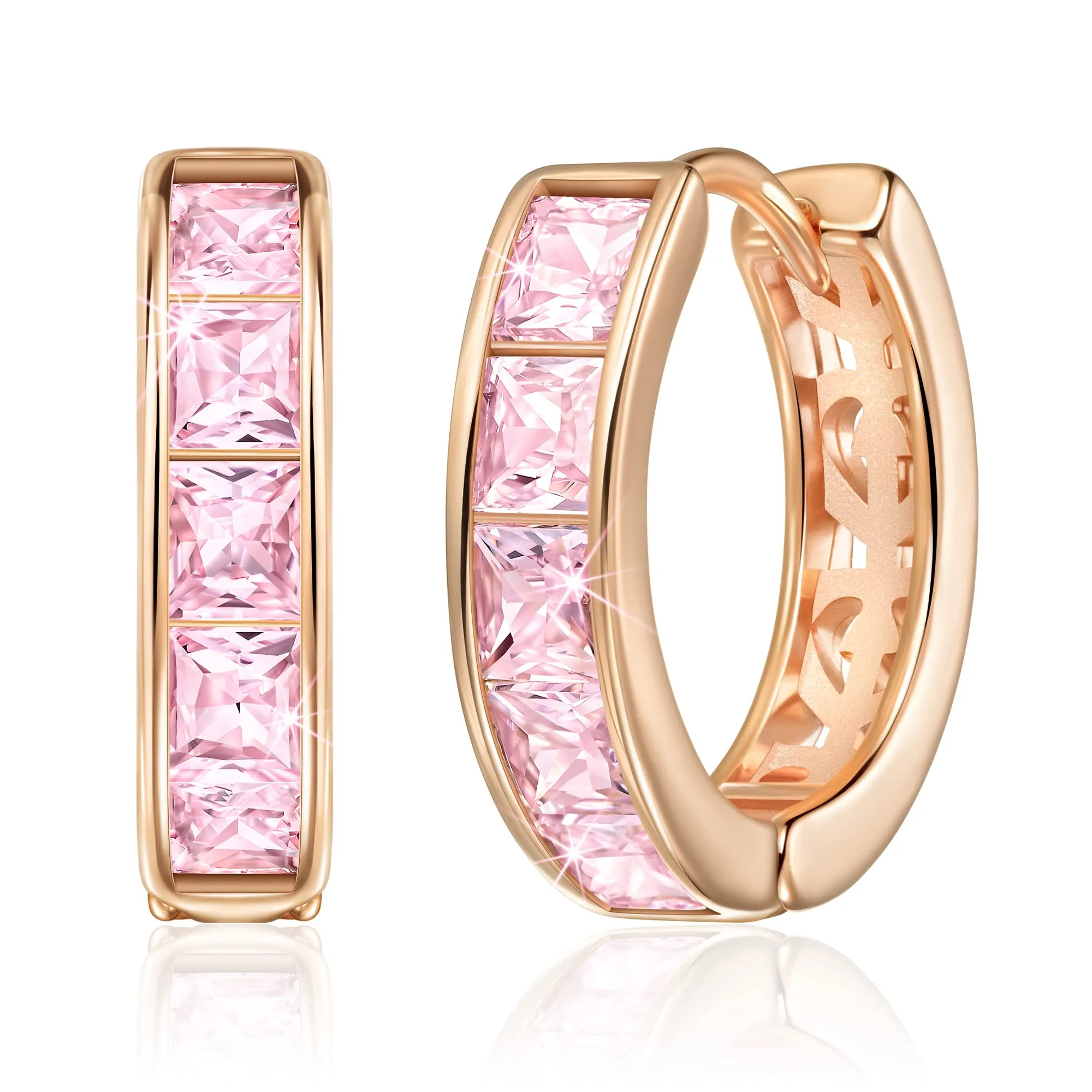Linawe Orecchini a cerchio in oro rosa con zirconia rosa, piercing a elica da donna - immagine 1