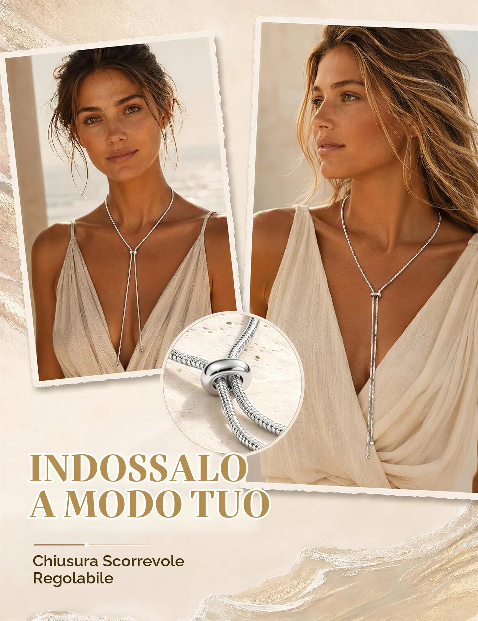 Dochais Collana Donna Lunga a Y a Strati in Argento e Oro Ipoallergenica - immagine 5