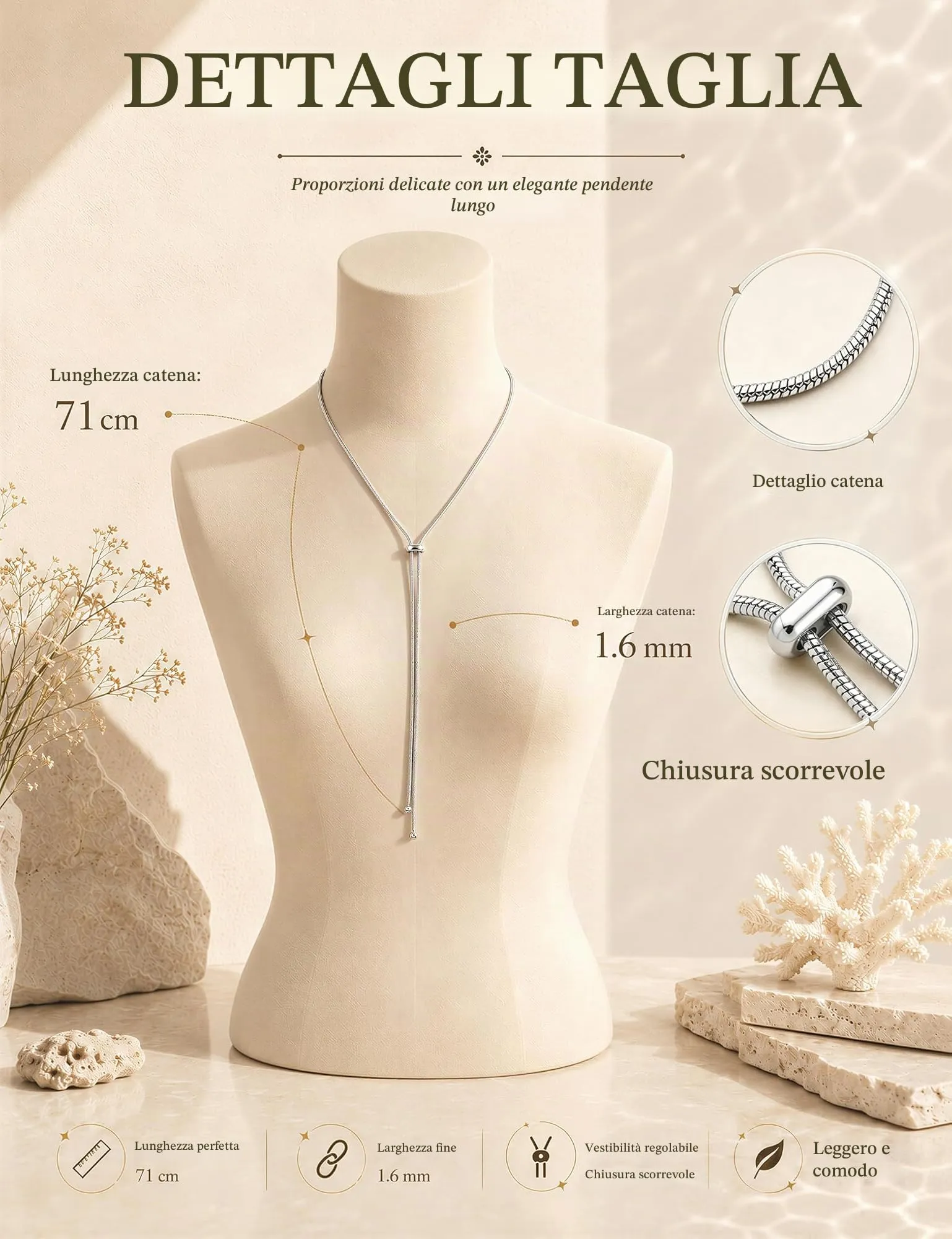 Dochais Collana Donna Lunga a Y a Strati in Argento e Oro Ipoallergenica - immagine 6