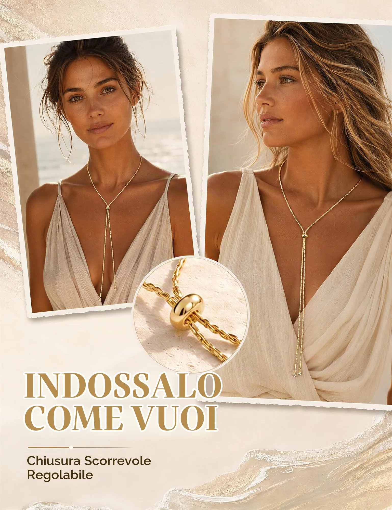 Dochais Collana Donna Lunga a Y a Strati, Argento e Oro Ipoallergenico - immagine 5