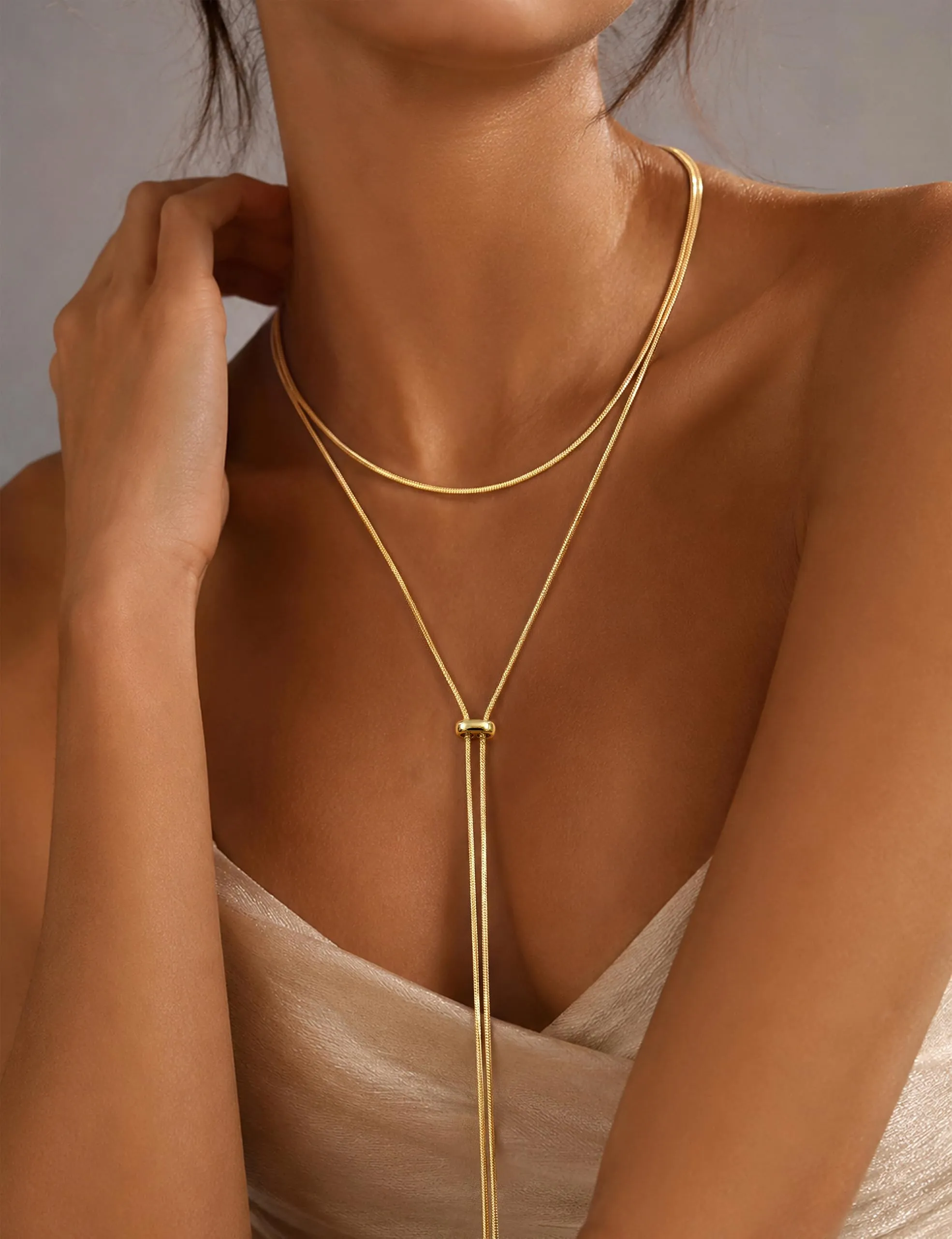 Dochais Collana Donna Lunga a Y a Strati in Oro e Argento Ipoallergenica - immagine 3
