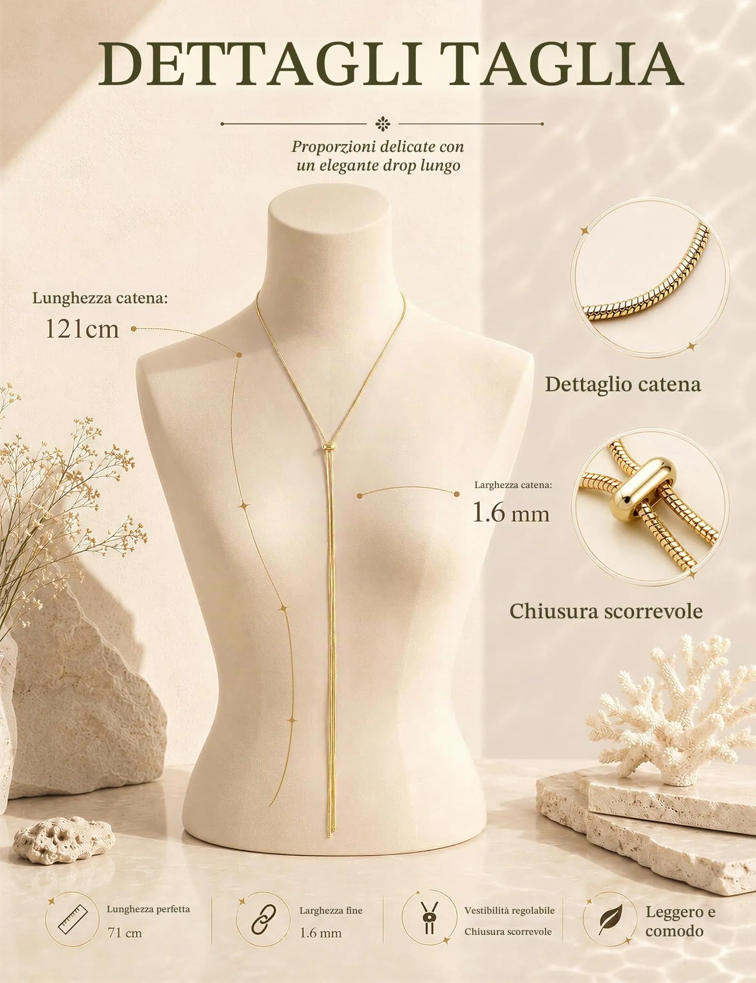 Dochais Collana Donna Lunga a Y a Strati in Oro e Argento Ipoallergenica - immagine 6
