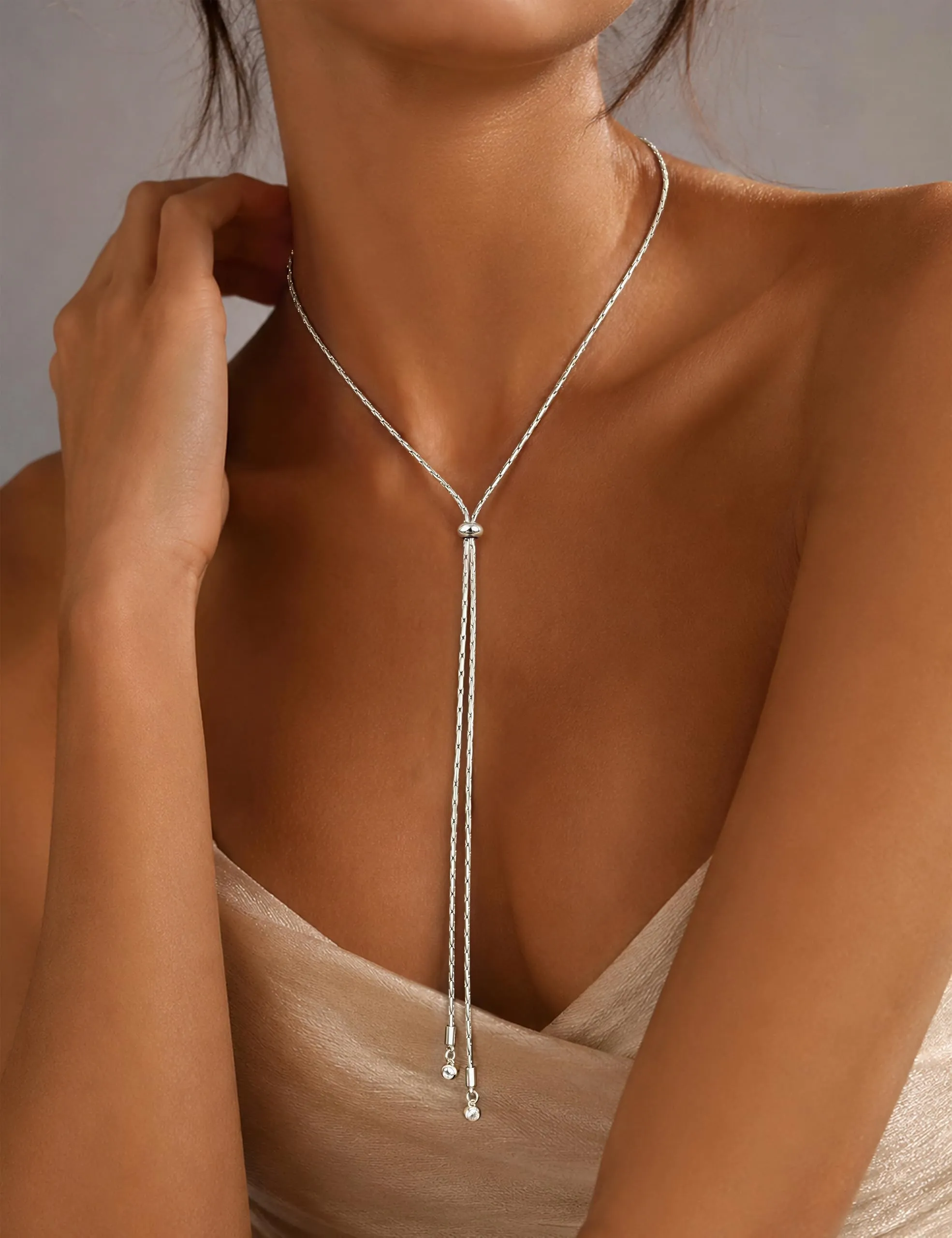 Dochais Collana Donna Lunga a Y a Strati in Argento e Oro Ipoallergenica - immagine 3