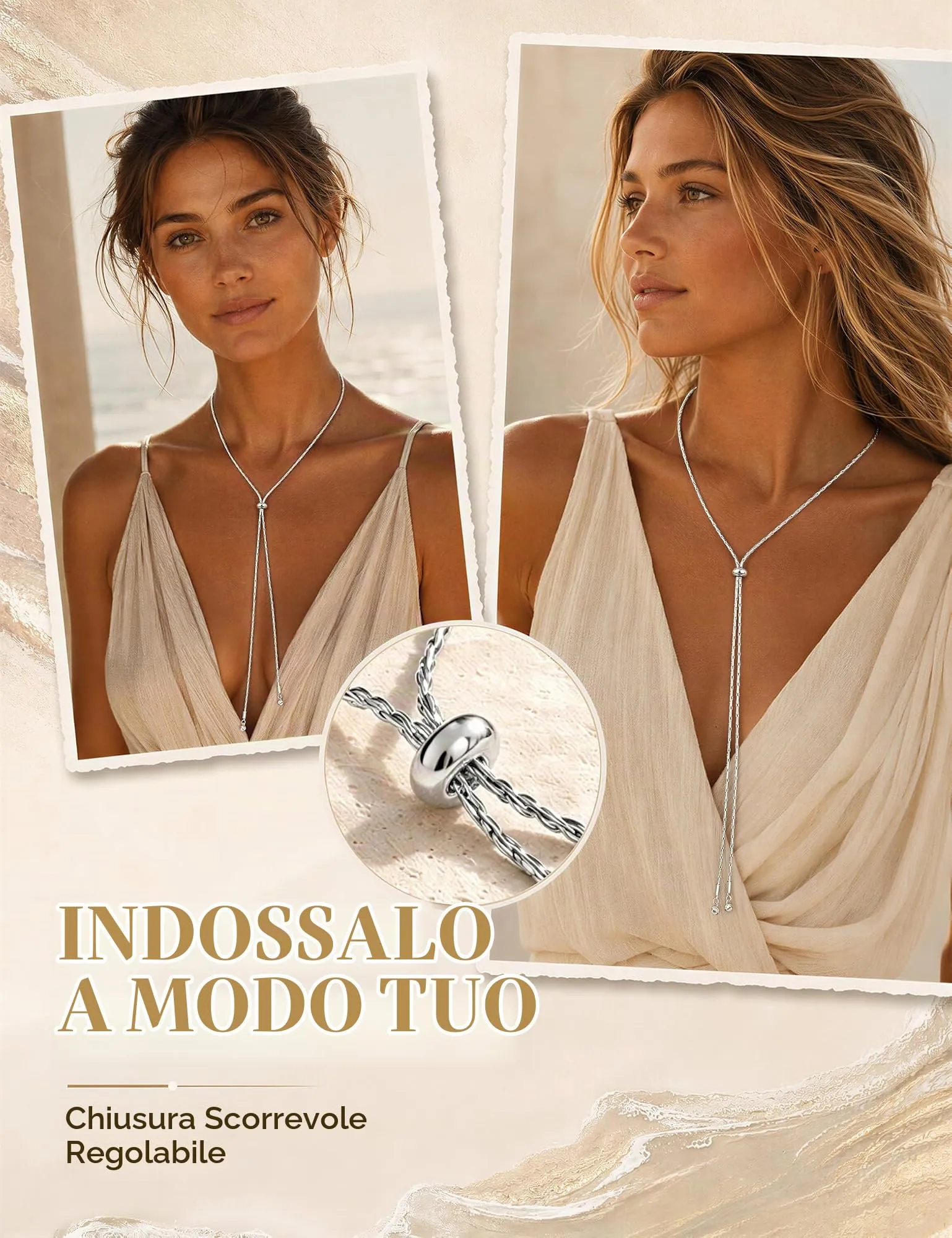 Dochais Collana Donna Lunga a Y a Strati in Argento e Oro Ipoallergenica - immagine 5
