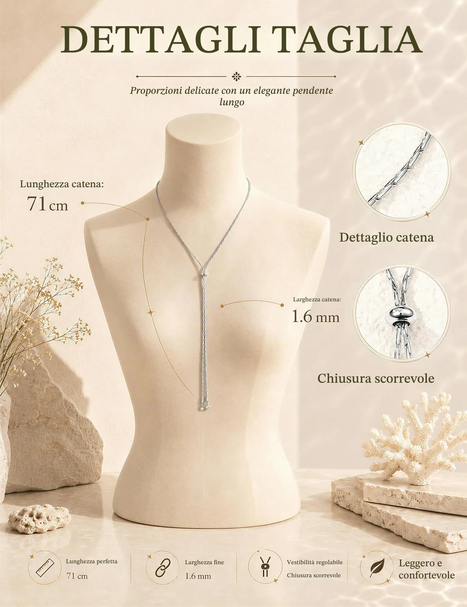 Dochais Collana Donna Lunga a Y a Strati in Argento e Oro Ipoallergenica - immagine 6