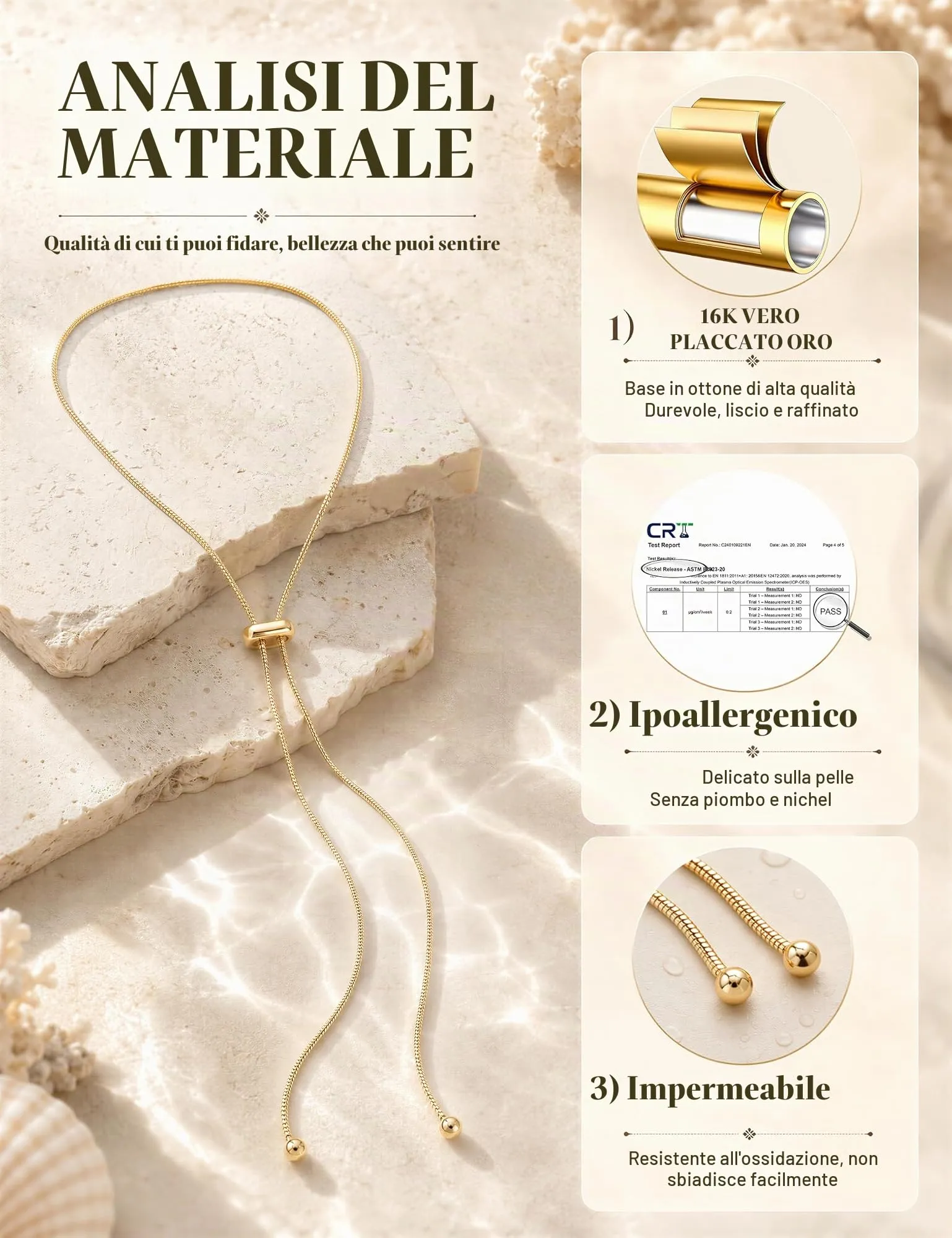 Dochais Collana Donna Lunga a Y a Strati in Oro e Argento Ipoallergenica - immagine 2