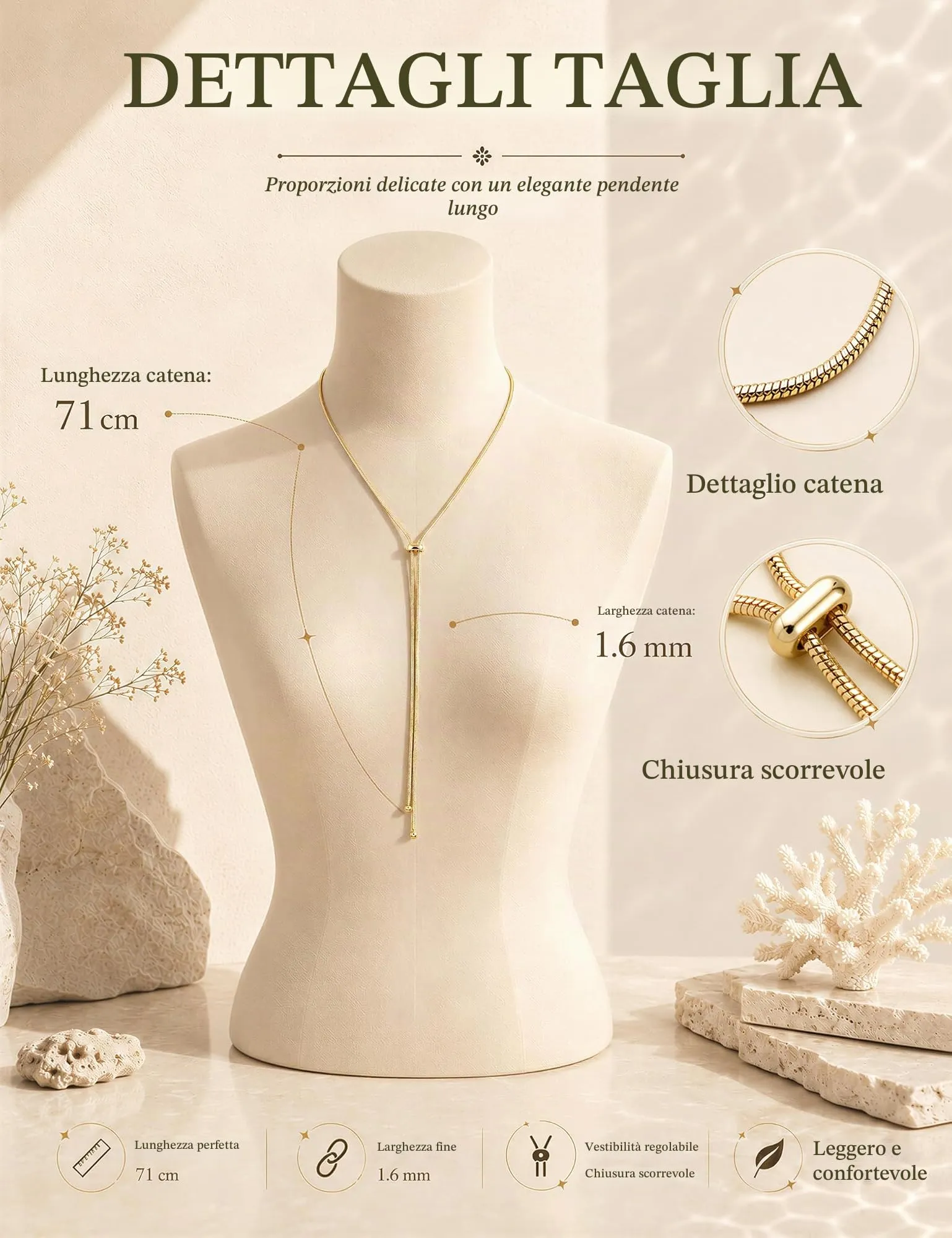 Dochais Collana Donna Lunga a Y a Strati in Oro e Argento Ipoallergenica - immagine 6