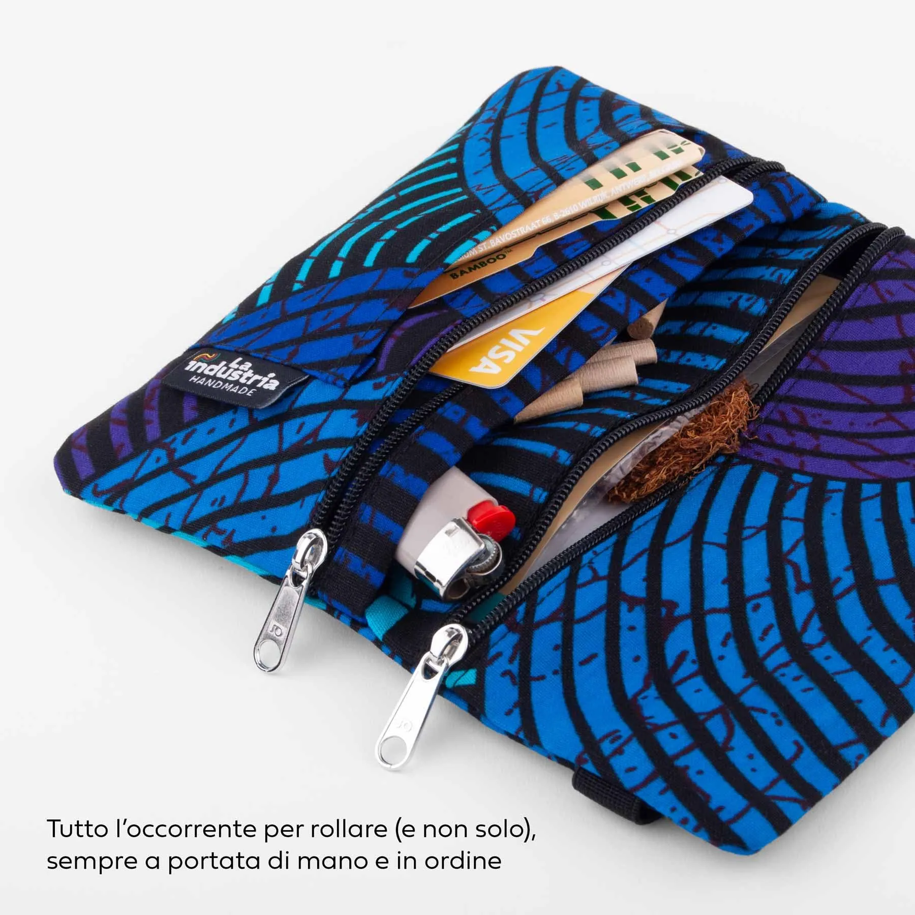 La Industria HANDMADE Porta Tabacco e Portafoglio Compatto con Doppia Cerniera, Fantasia Africana Waves - immagine 3