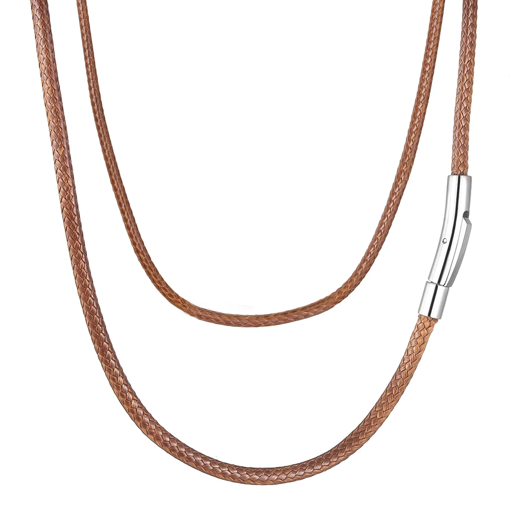 AFSTALR Collana in Pelle Sintetica Intrecciata per Uomo e Donna, 3mm, Marrone, 71cm, Chiusura in Acciaio Inossidabile - immagine 1