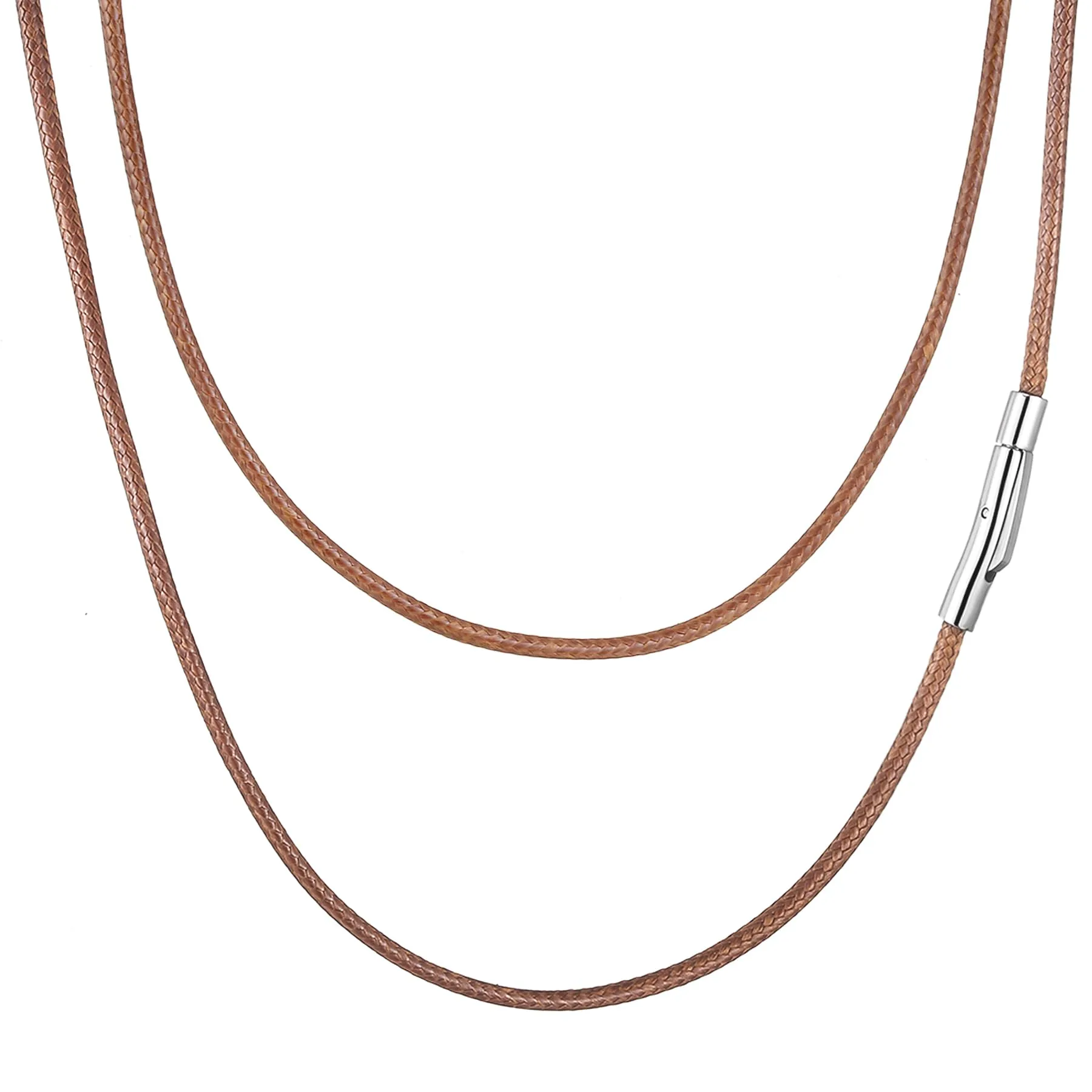 AFSTALR Collana in Pelle Sintetica Intrecciata Unisex, 2mm Marrone, Chiusura in Acciaio Inossidabile, 41cm - immagine 1