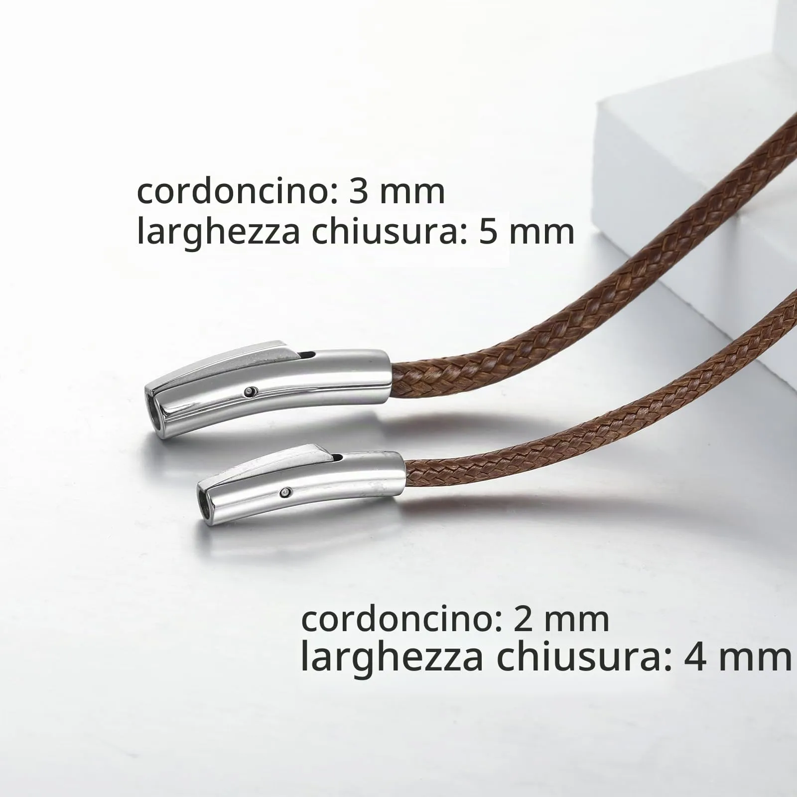 AFSTALR Collana in Pelle Sintetica Intrecciata Marrone, Cordoncino 2mm con Chiusura in Acciaio Inossidabile, 51cm - immagine 5