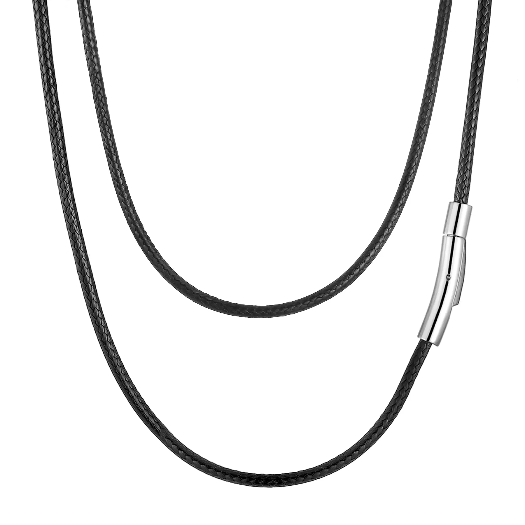 AFSTALR Collana in Pelle Sintetica Intrecciata per Uomo e Donna, 3mm Nero, 61cm, Chiusura in Acciaio Inossidabile - immagine 1