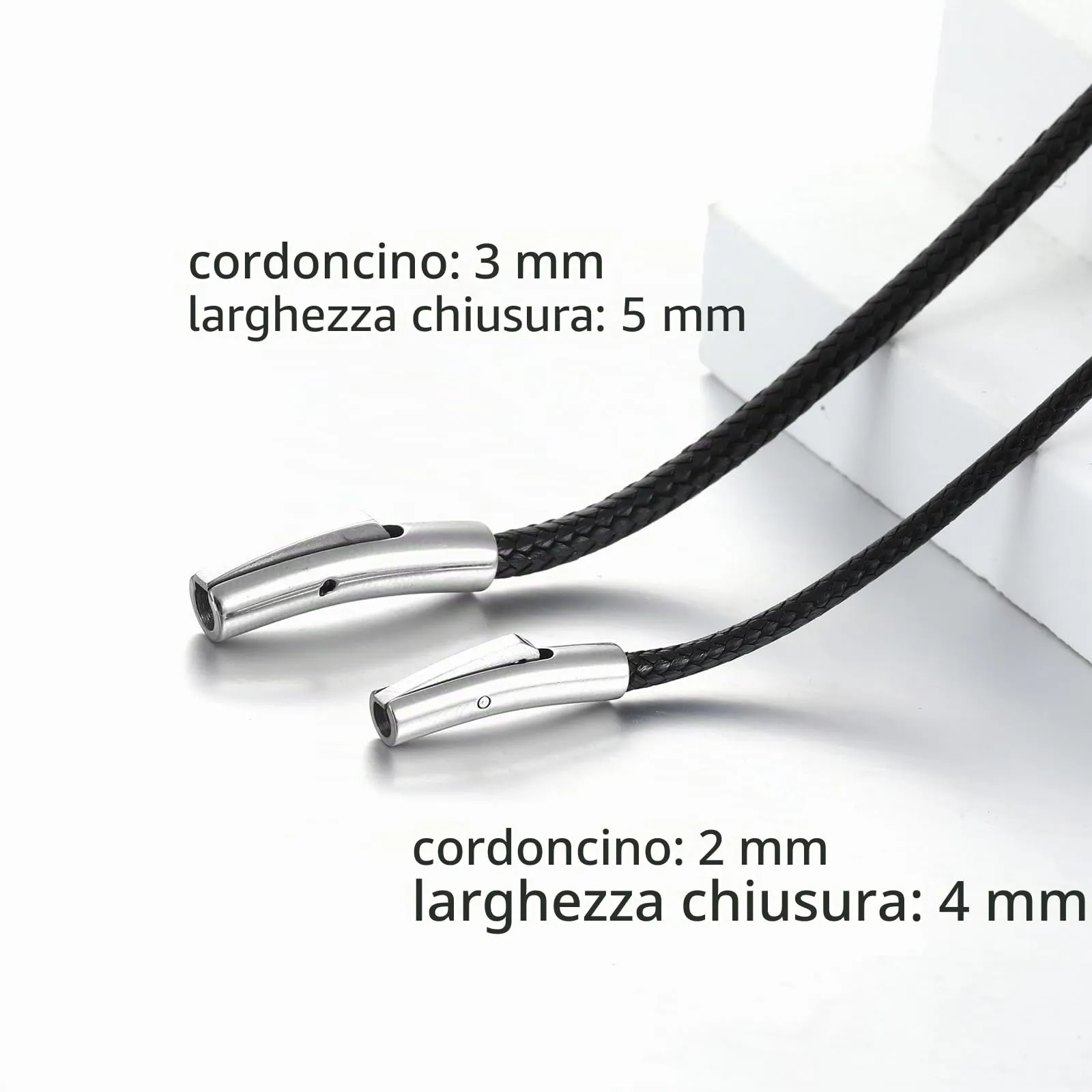 AFSTALR Collana in Pelle Sintetica Intrecciata per Uomo e Donna, 3mm, Nero, 46cm, Chiusura in Acciaio Inossidabile - immagine 5