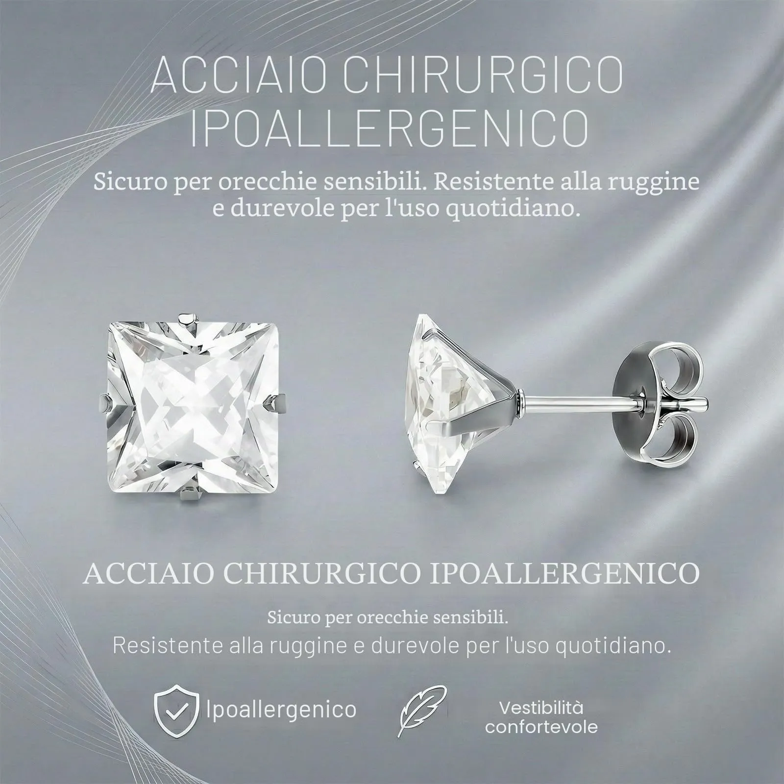 SWYZOR 12 Paia Orecchini con Zirconi Cubici in Acciaio al Titanio, 3-8 mm (Argento) - immagine 4