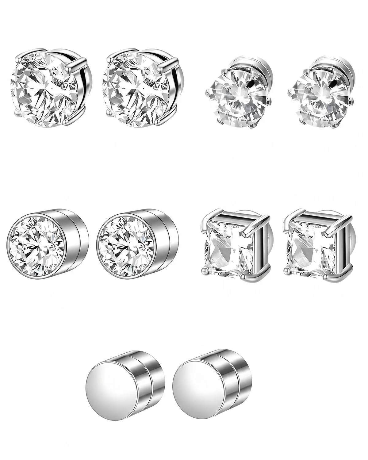 BTACGWP Orecchini Magnetici Uomo Senza Buco in Circonio, 6mm, Set da 5 Paia - immagine 1
