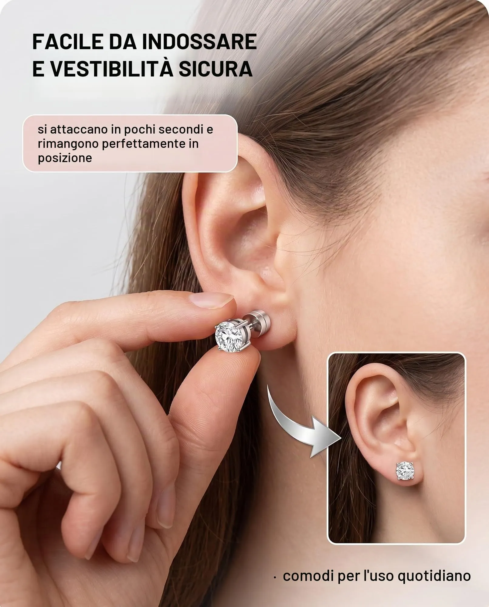 BTACGWP Orecchini Magnetici Uomo Senza Buco in Circonio, 6mm, Set da 5 Paia - immagine 6