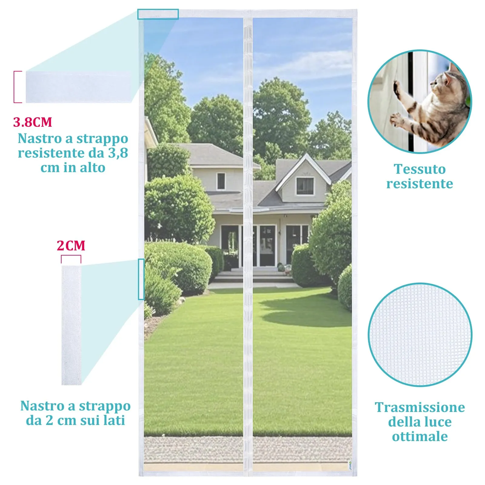 Apalus Prime Zanzariera Magnetica per Porta Balcone, 80x210 cm, Bianco - immagine 2