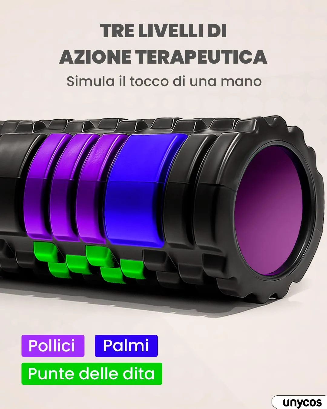 unycos Foam Roller EVA per Massaggio Muscolare, 33x14 cm, Nero/Viola - immagine 3