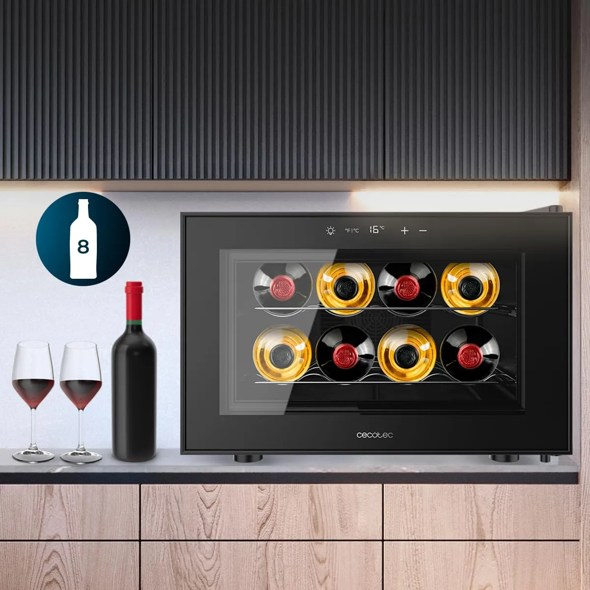 Cecotec Bolero GrandSommelier 800H CoolCrystal E Cantina per vino, 8 bottiglie, Nero - immagine 2