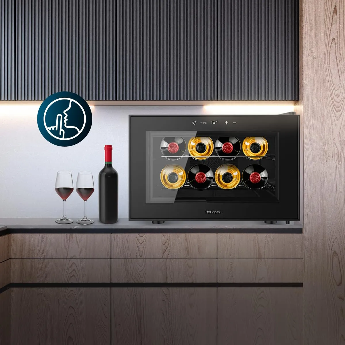 Cecotec Bolero GrandSommelier 800H CoolCrystal E Cantina per vino, 8 bottiglie, Nero - immagine 3