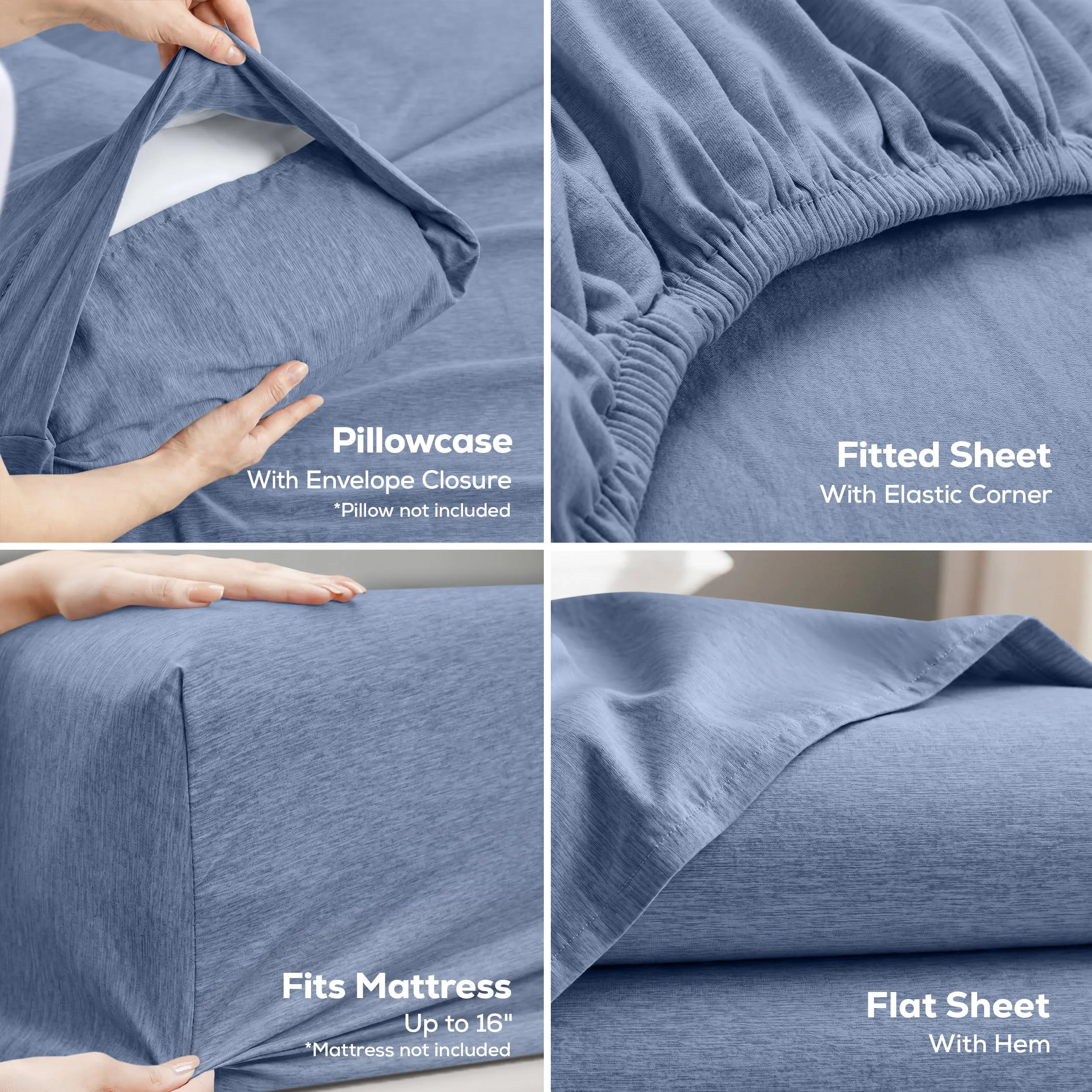 Utopia Bedding Set di lenzuola in microfibra, 4 pezzi, Queen Size, Oeko-Tex, Erica e Blu Navy - immagine 3