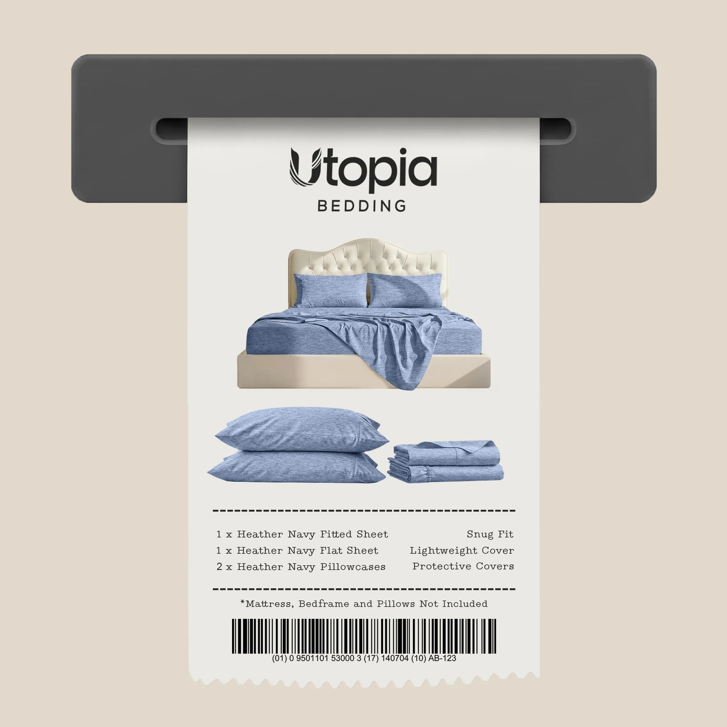 Utopia Bedding Set di lenzuola in microfibra, 4 pezzi, Queen Size, Oeko-Tex, Erica e Blu Navy - immagine 7