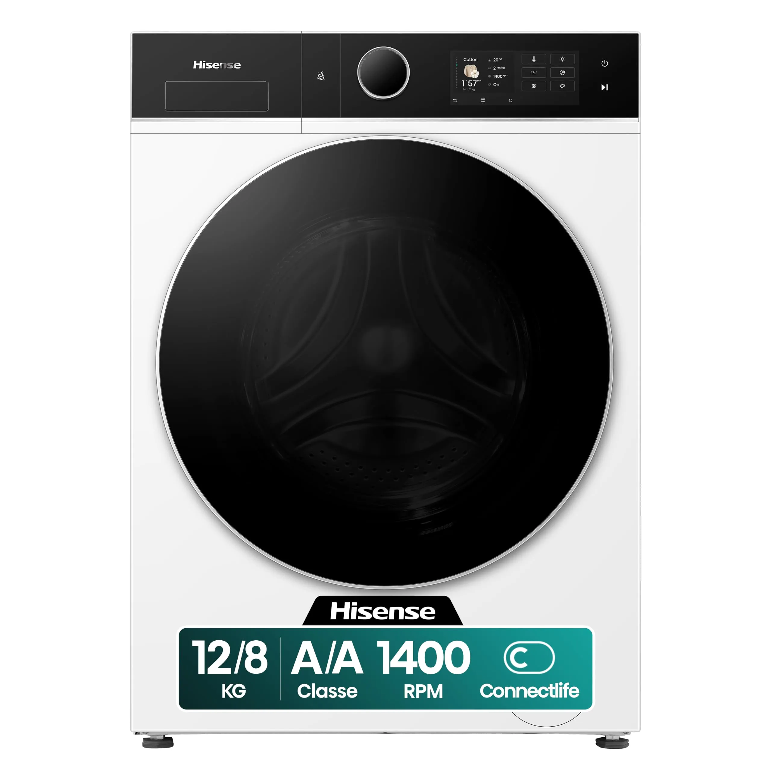 Hisense WD5I1245BWRH Lavasciuga Pompa di Calore 12 + 8 Kg, 1400 RPM, Classe Energetica A-30%/A-10%, Bianco - immagine 1