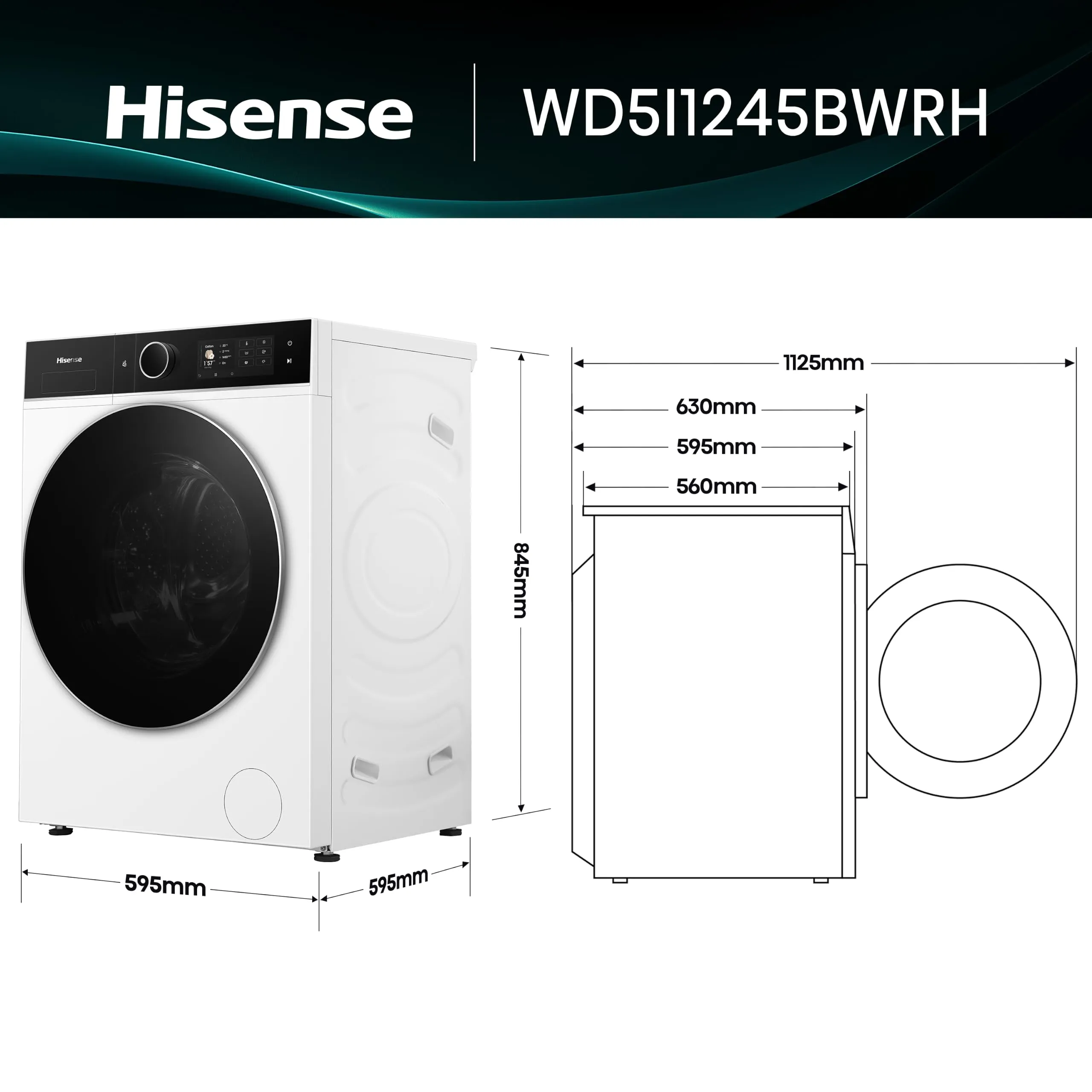Hisense WD5I1245BWRH Lavasciuga Pompa di Calore 12 + 8 Kg, 1400 RPM, Classe Energetica A-30%/A-10%, Bianco - immagine 2