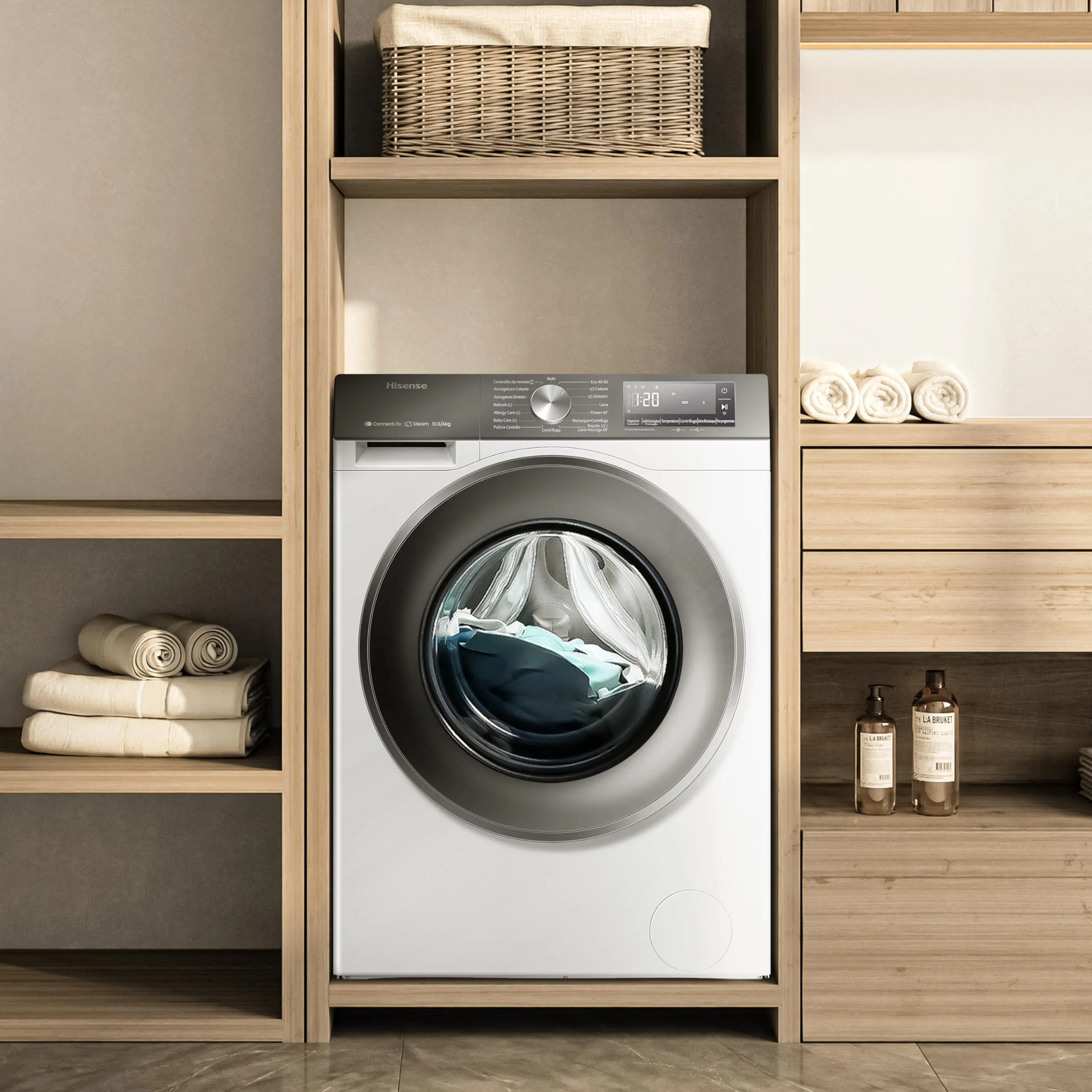 Hisense WD3S1043BW7 Lavasciuga 10,5 + 6 kg, 1400 RPM, Vapore, Motore Inverter, Classe Energetica A-20%/D, Display LED, Grigio, WiFi - immagine 12
