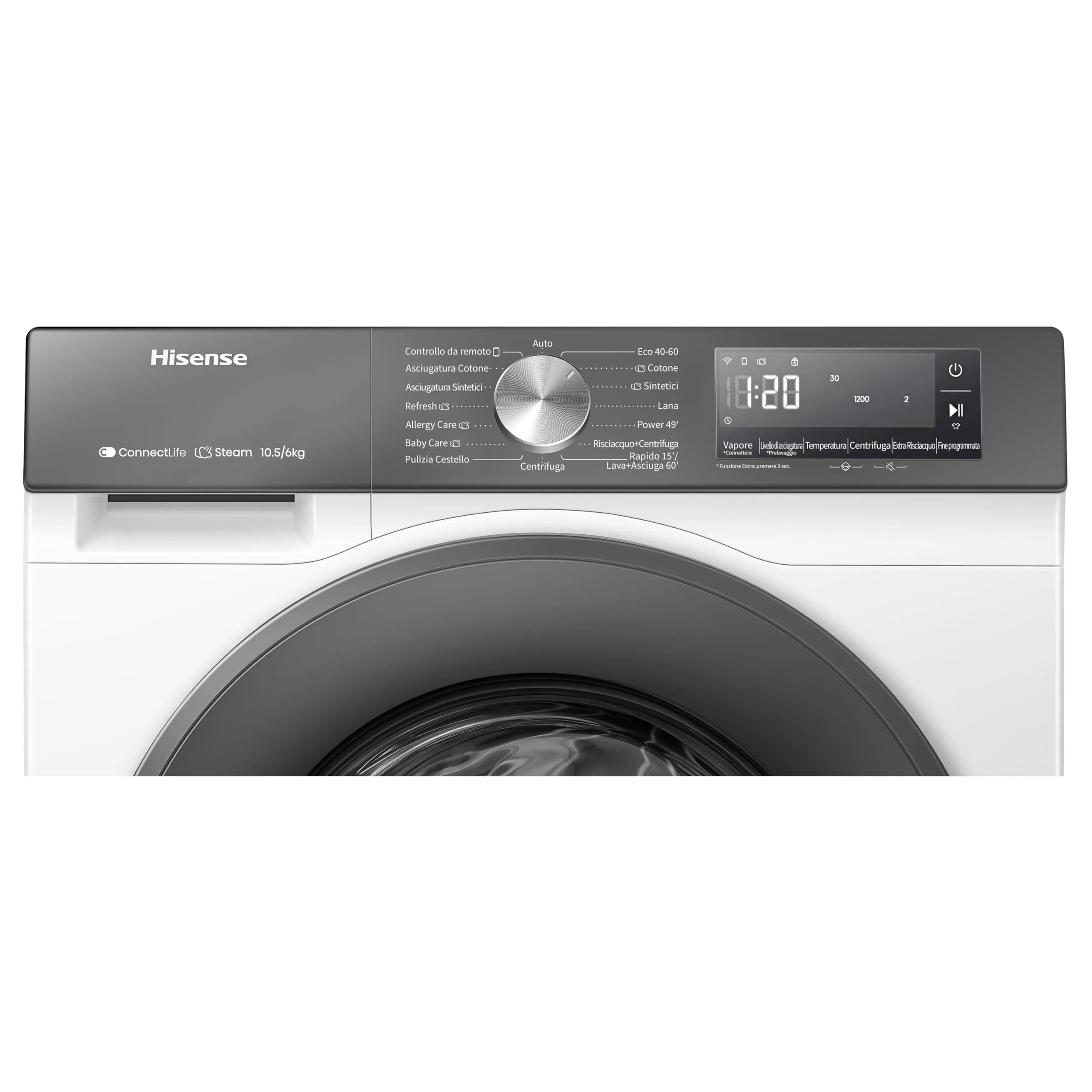 Hisense WD3S1043BW7 Lavasciuga 10,5 + 6 kg, 1400 RPM, Vapore, Motore Inverter, Classe Energetica A-20%/D, Display LED, Grigio, WiFi - immagine 13
