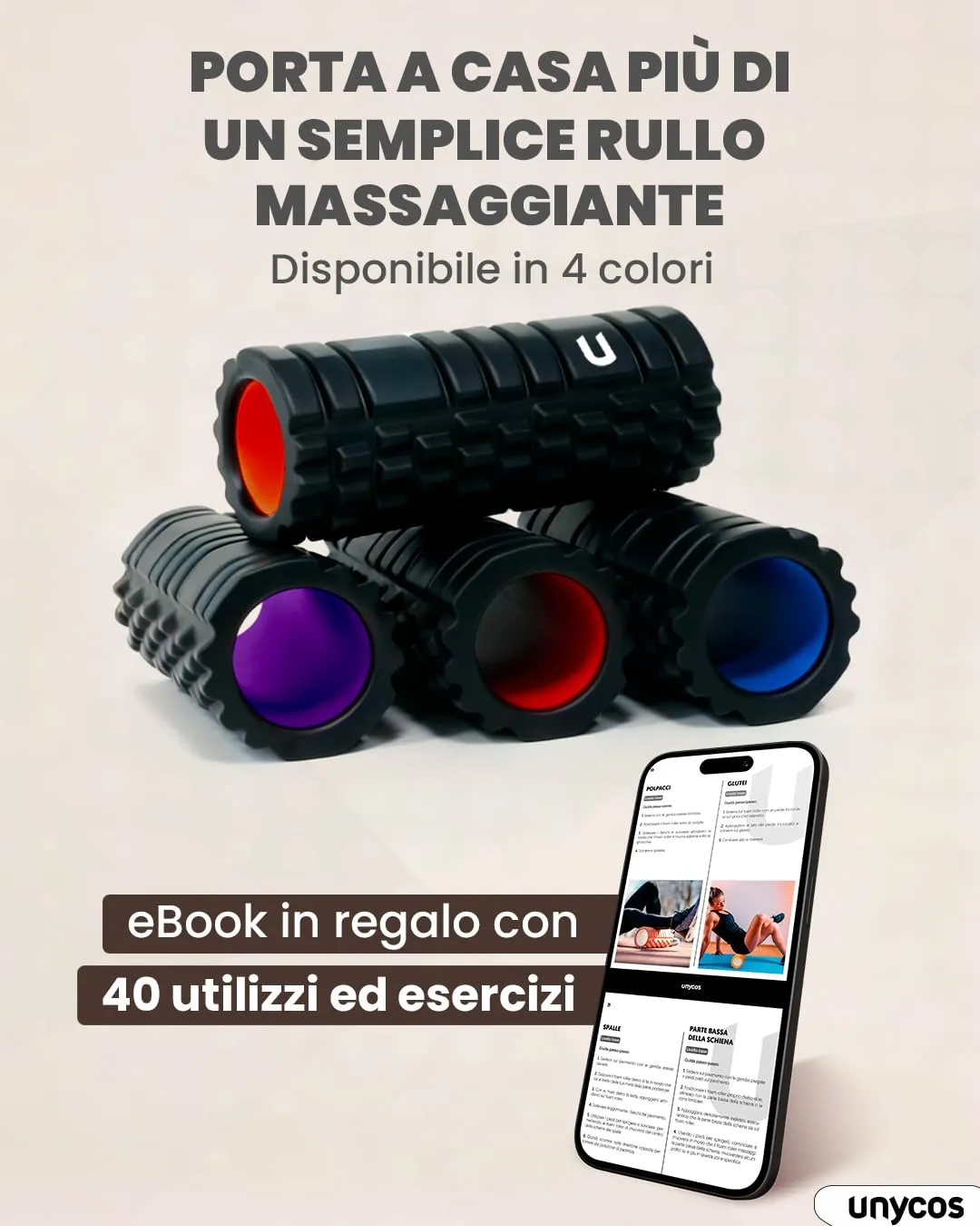unycos Foam Roller EVA per Massaggio Muscolare, 33x14 cm, Nero/Rosso - immagine 7