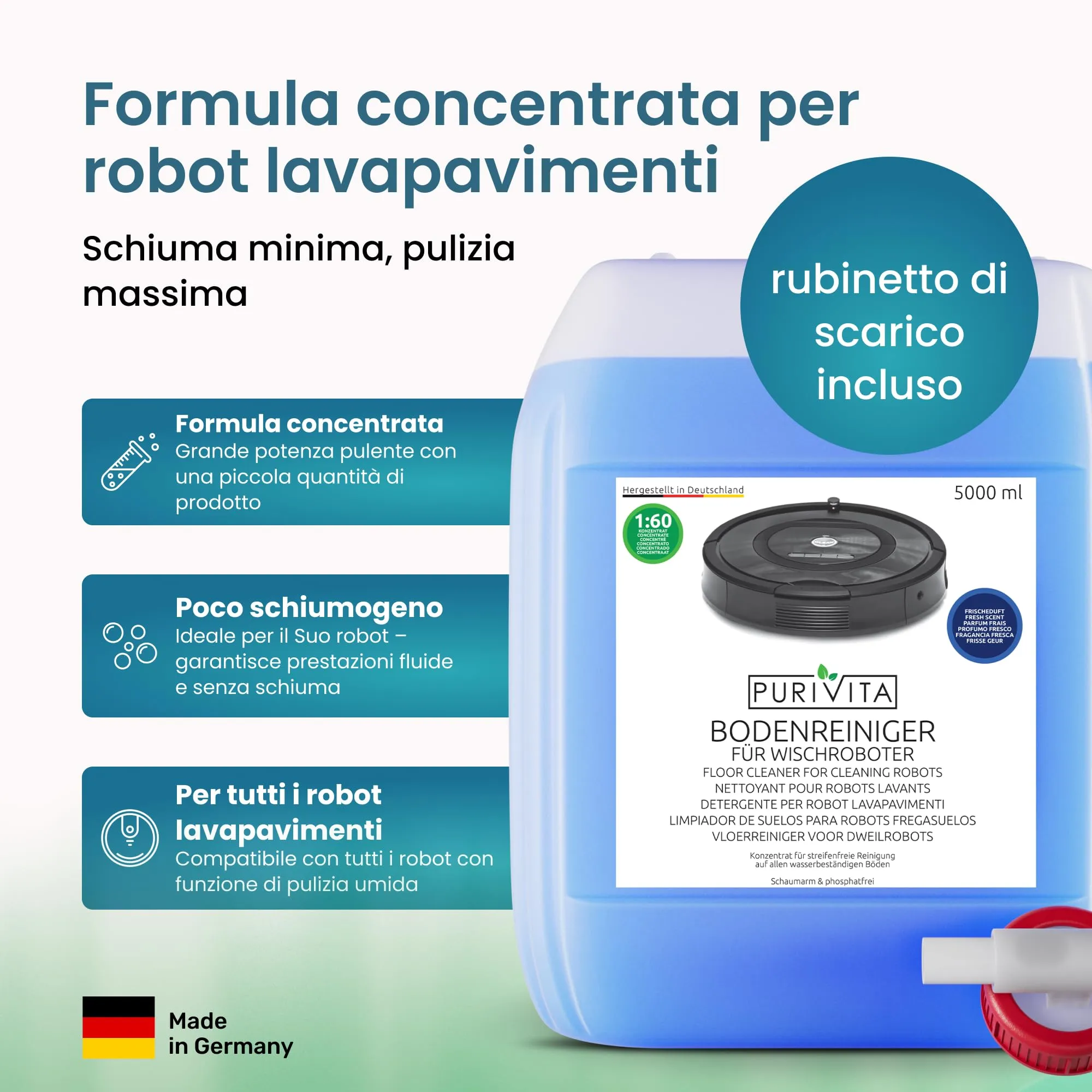 Purivita Detergente Lavapavimenti Concentrato per Robot e Lavasciuga, 5 L - immagine 4