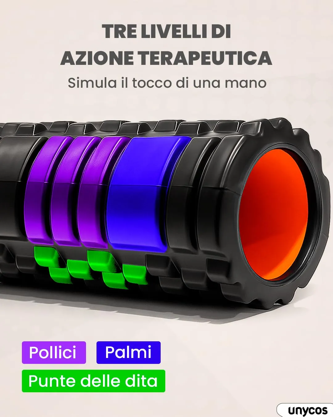 unycos Foam Roller EVA per Massaggio Muscolare, 33x14 cm, Nero/Arancione - immagine 3