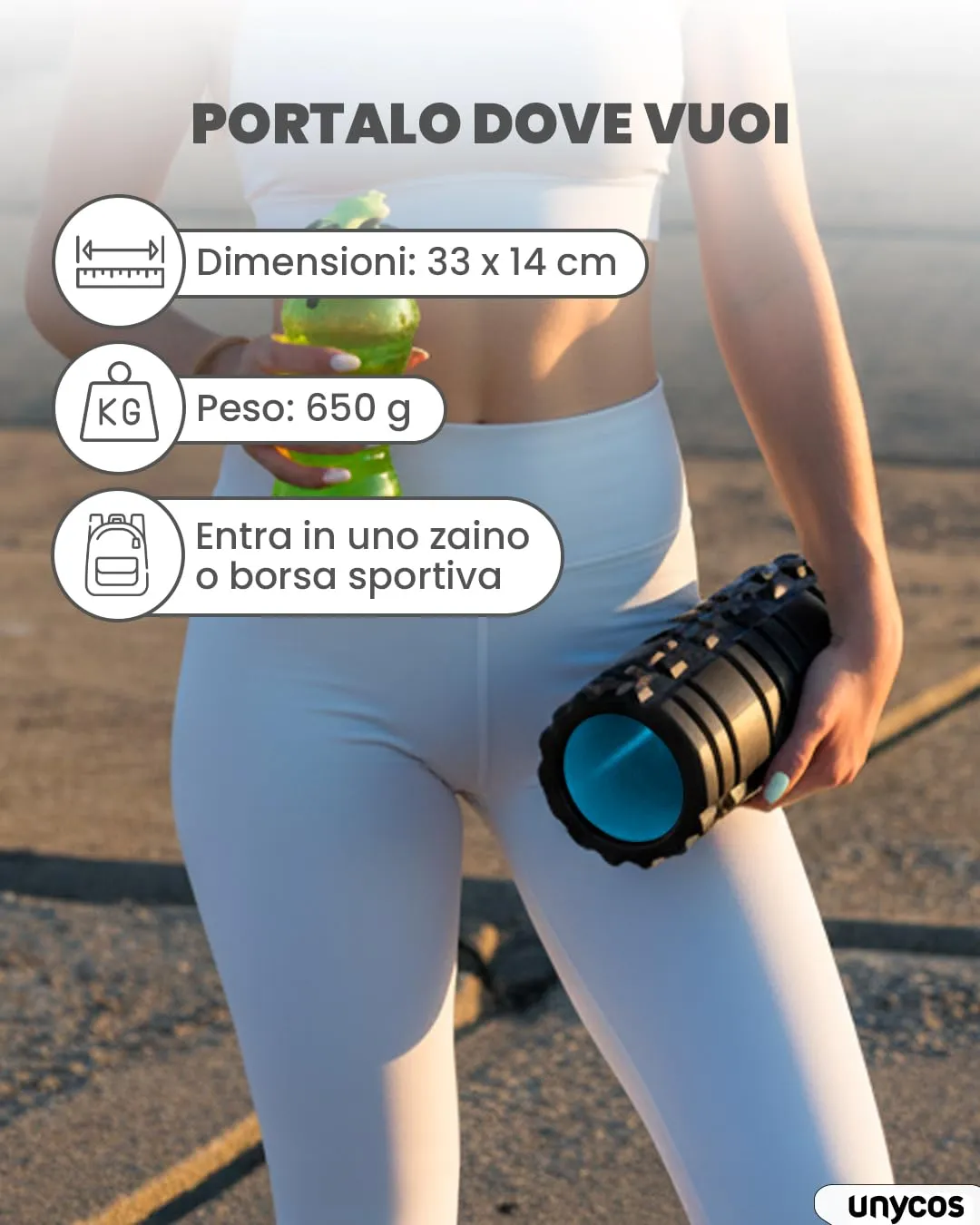 unycos Foam Roller EVA per Massaggio Muscolare, 33x14 cm, Nero/Blu - immagine 6