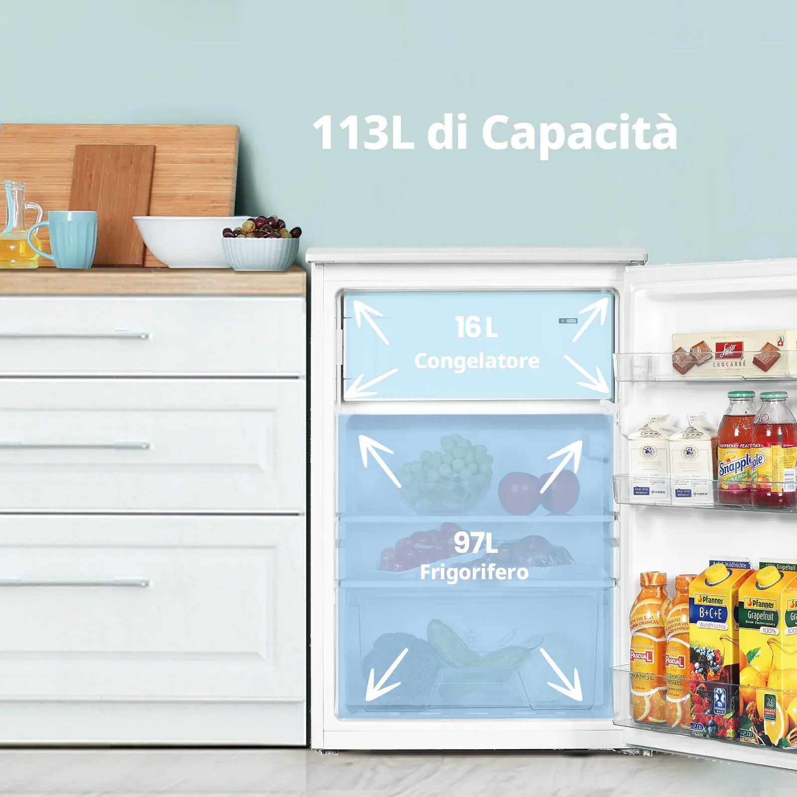 COMFEE' Frigorifero Combinato RCD113WH3EU(E) 113L Classe D, Bianco - immagine 6