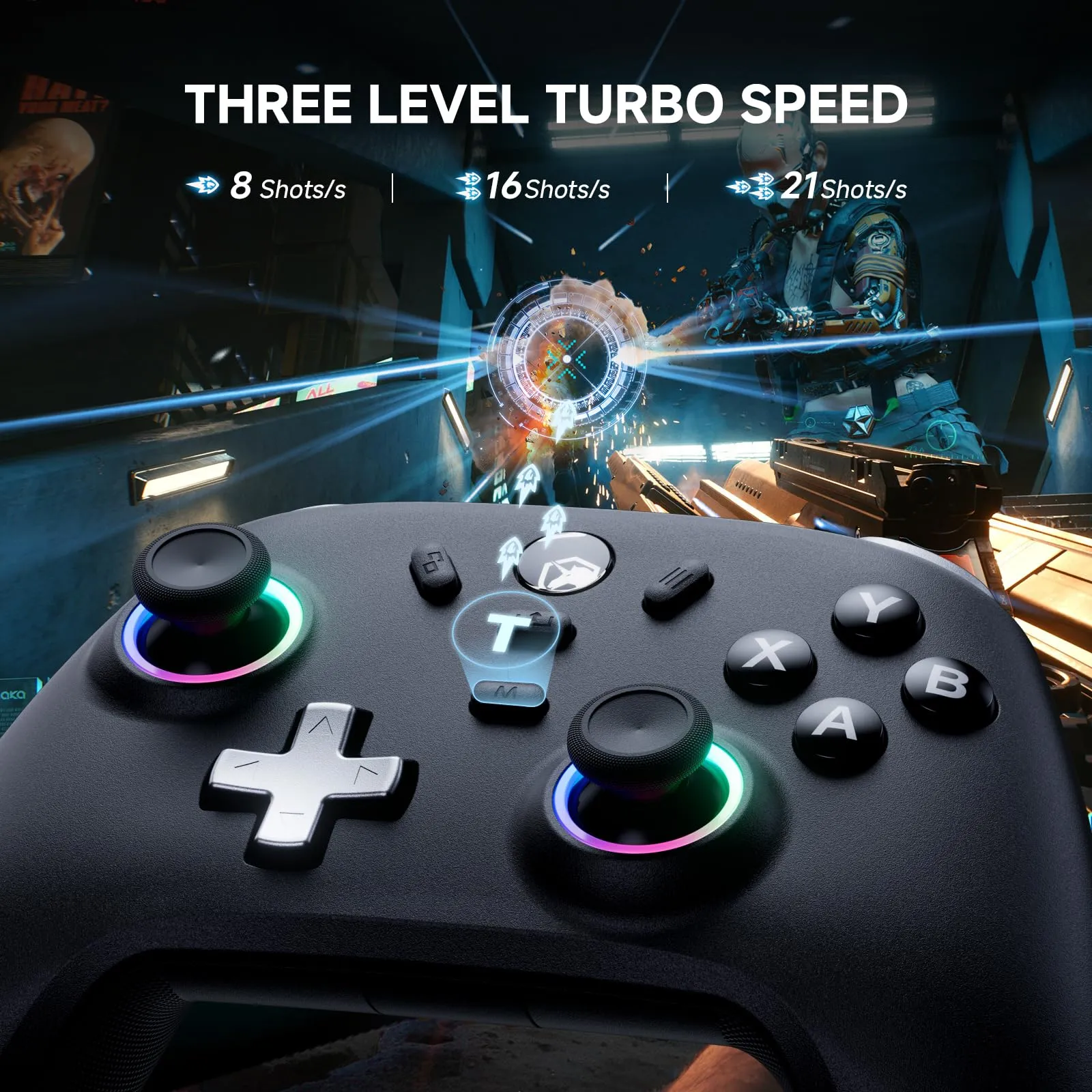 ECHTPower Controller Gaming con Base di Ricarica, Hall Joystick, 1000Hz Polling Rate, 3 Modalità (2.4GHz/BT/Cavo) per PC, Switch, iOS, Android - immagine 5