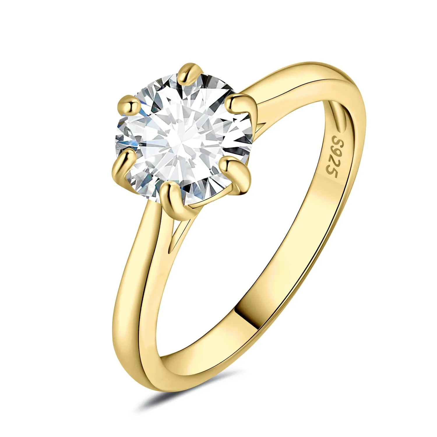 JewelryPalace Anello Solitario Donna Argento 925 con Moissanite 2ct, Dorato, Misura 18.5 - immagine 1