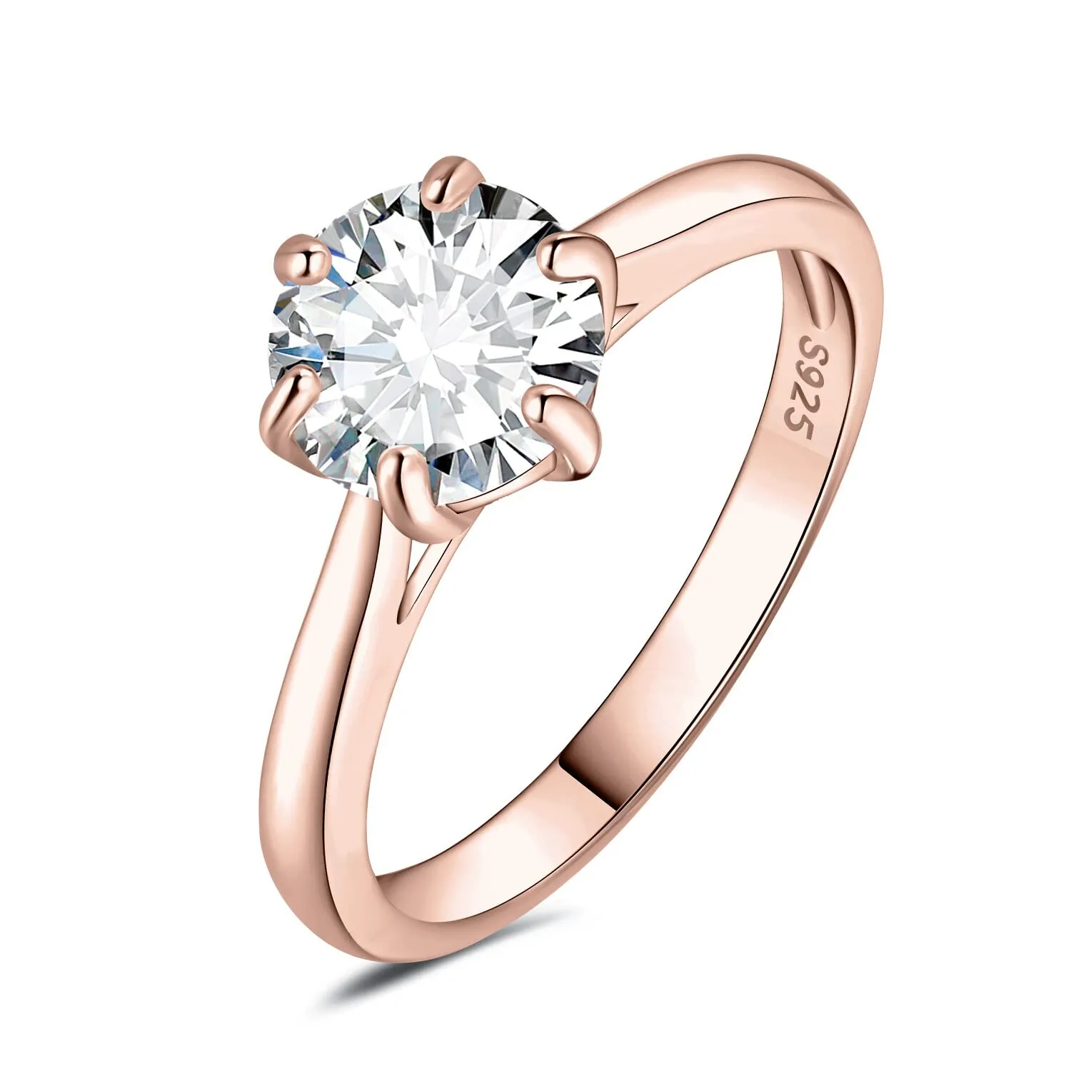 JewelryPalace 2ct Classic Anello Solitario Donna Argento 925 Moissanite Oro Rosa Taglia 11.5 - immagine 1