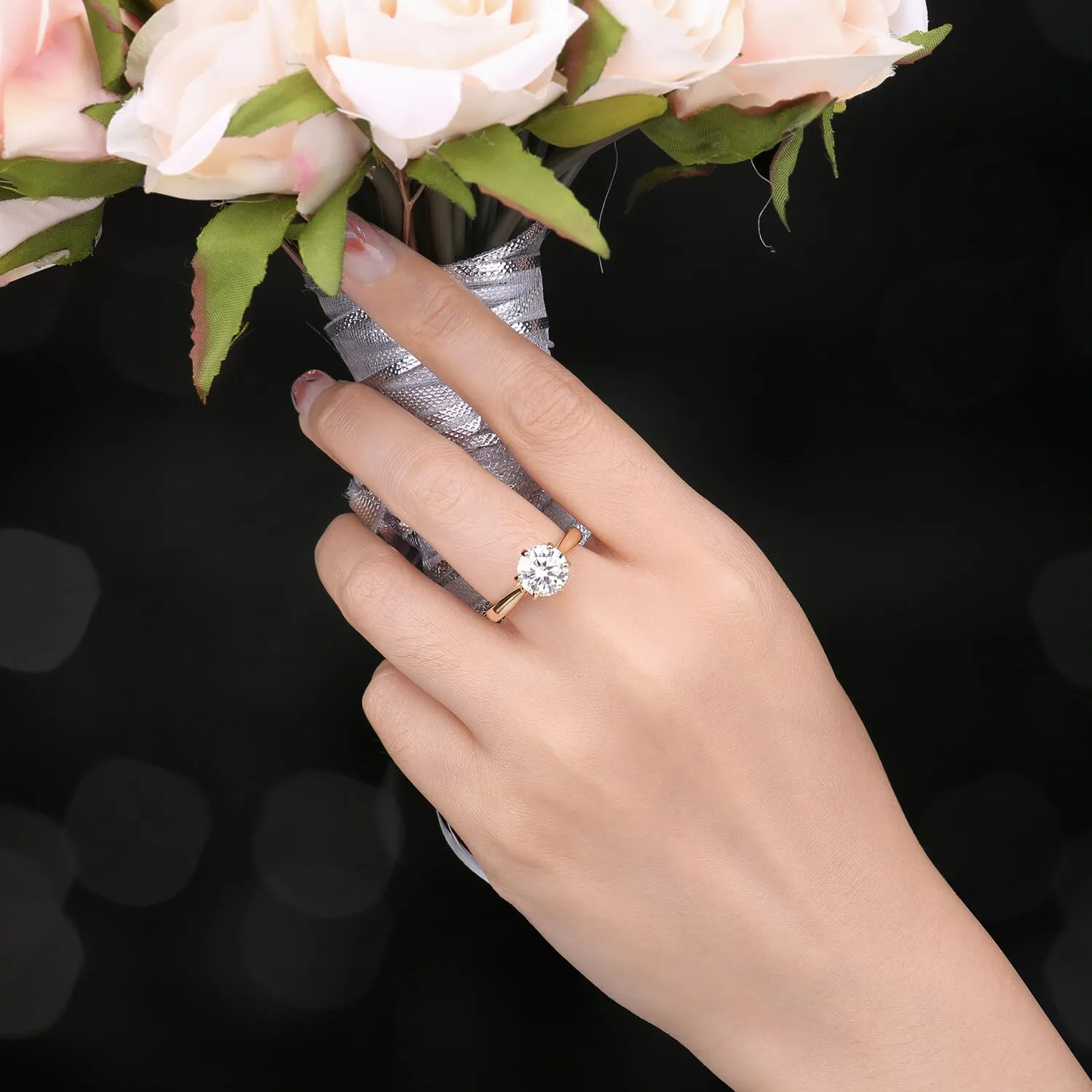 JewelryPalace 2ct Moissanite Solitaire Ring 925 Sterling Silver Gold Plated Size 13 - immagine 4