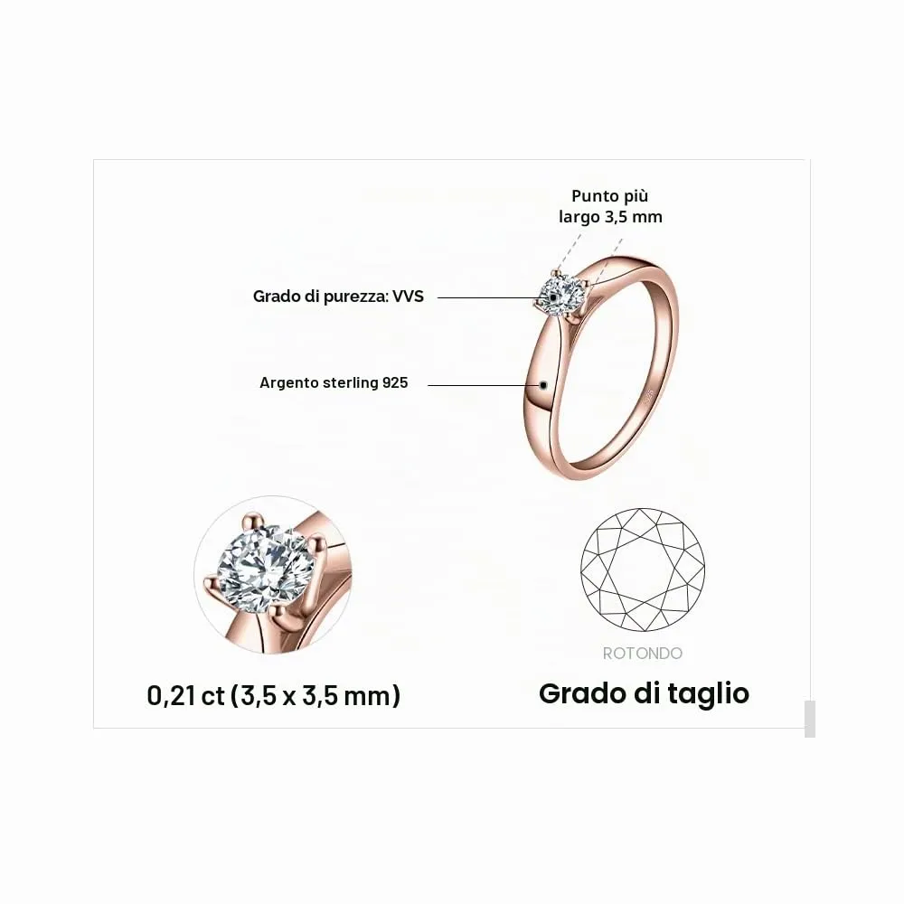 JewelryPalace Anello Solitario Donna in Argento 925 con Diamante Simulato - immagine 2
