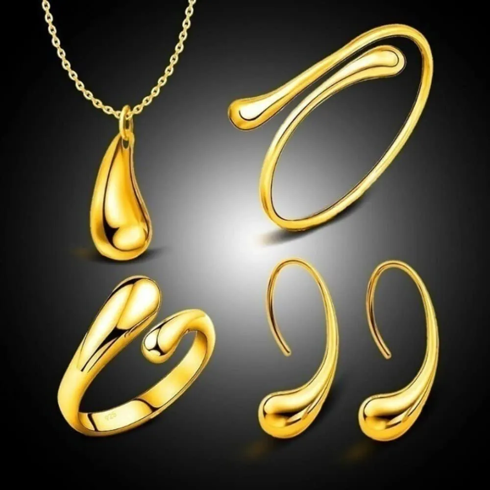 TOFBS Set di Gioielli Lacrima con Collana, Orecchini, Bracciale e Anello - Oro - immagine 2