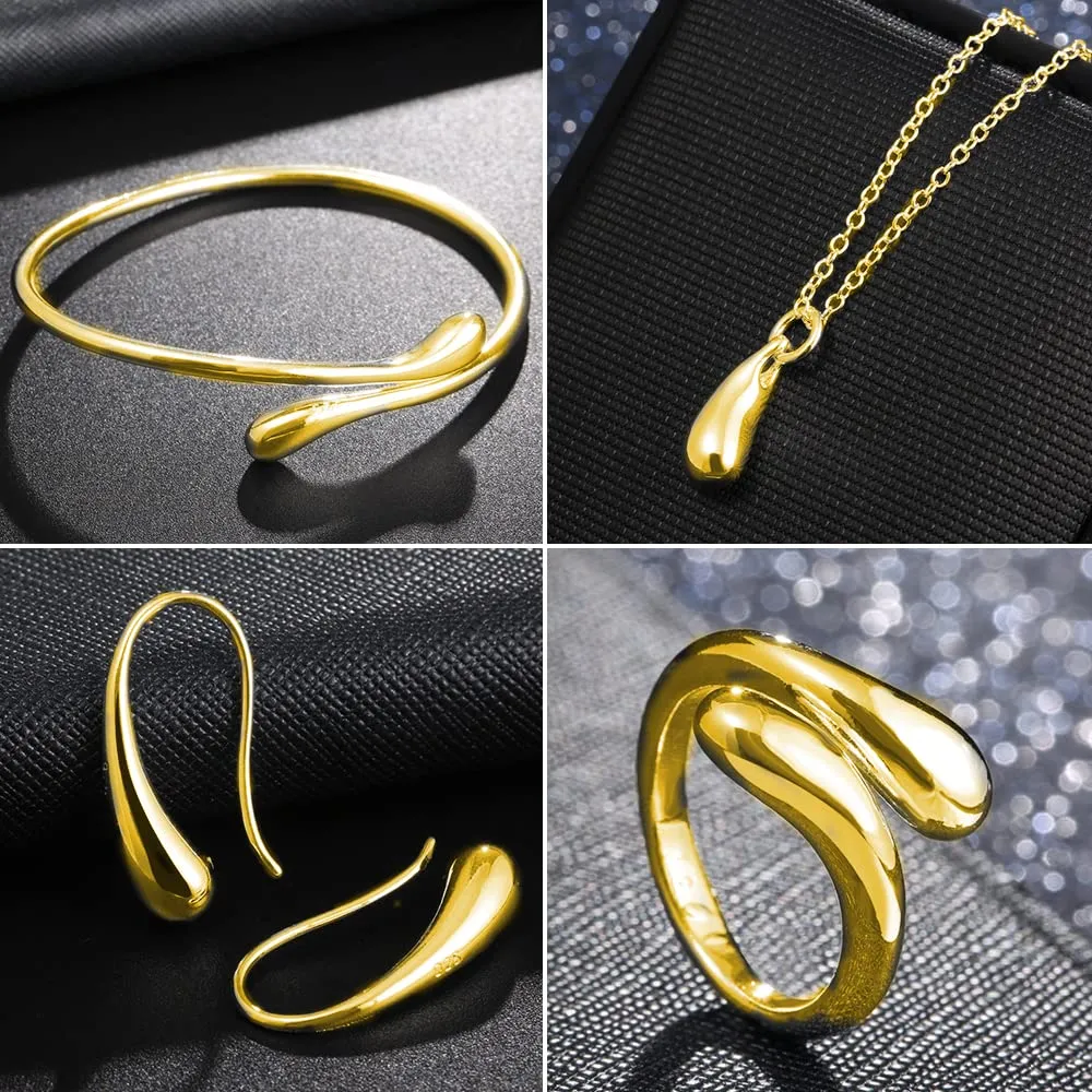 TOFBS Set di Gioielli Lacrima con Collana, Orecchini, Bracciale e Anello - Oro - immagine 3