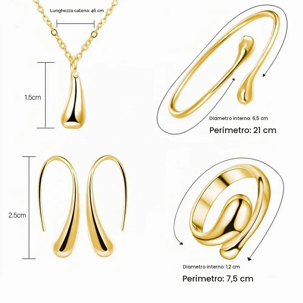 TOFBS Set di Gioielli Lacrima con Collana, Orecchini, Bracciale e Anello - Oro - immagine 4