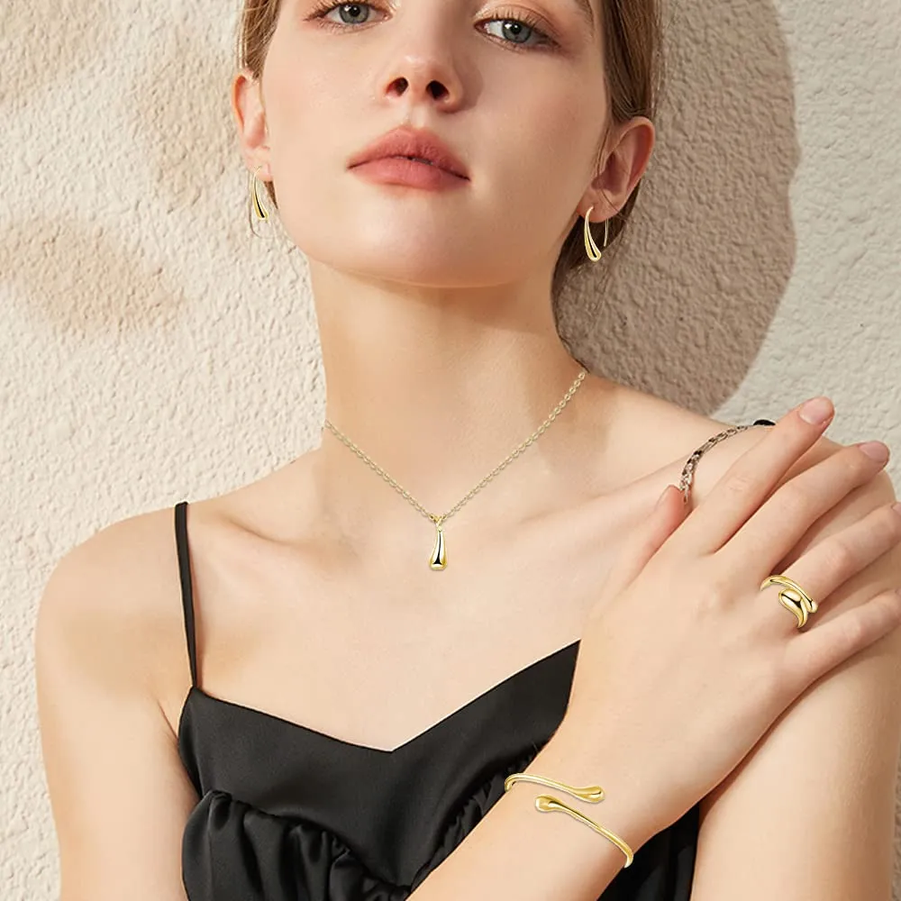 TOFBS Set di Gioielli Lacrima con Collana, Orecchini, Bracciale e Anello - Oro - immagine 7